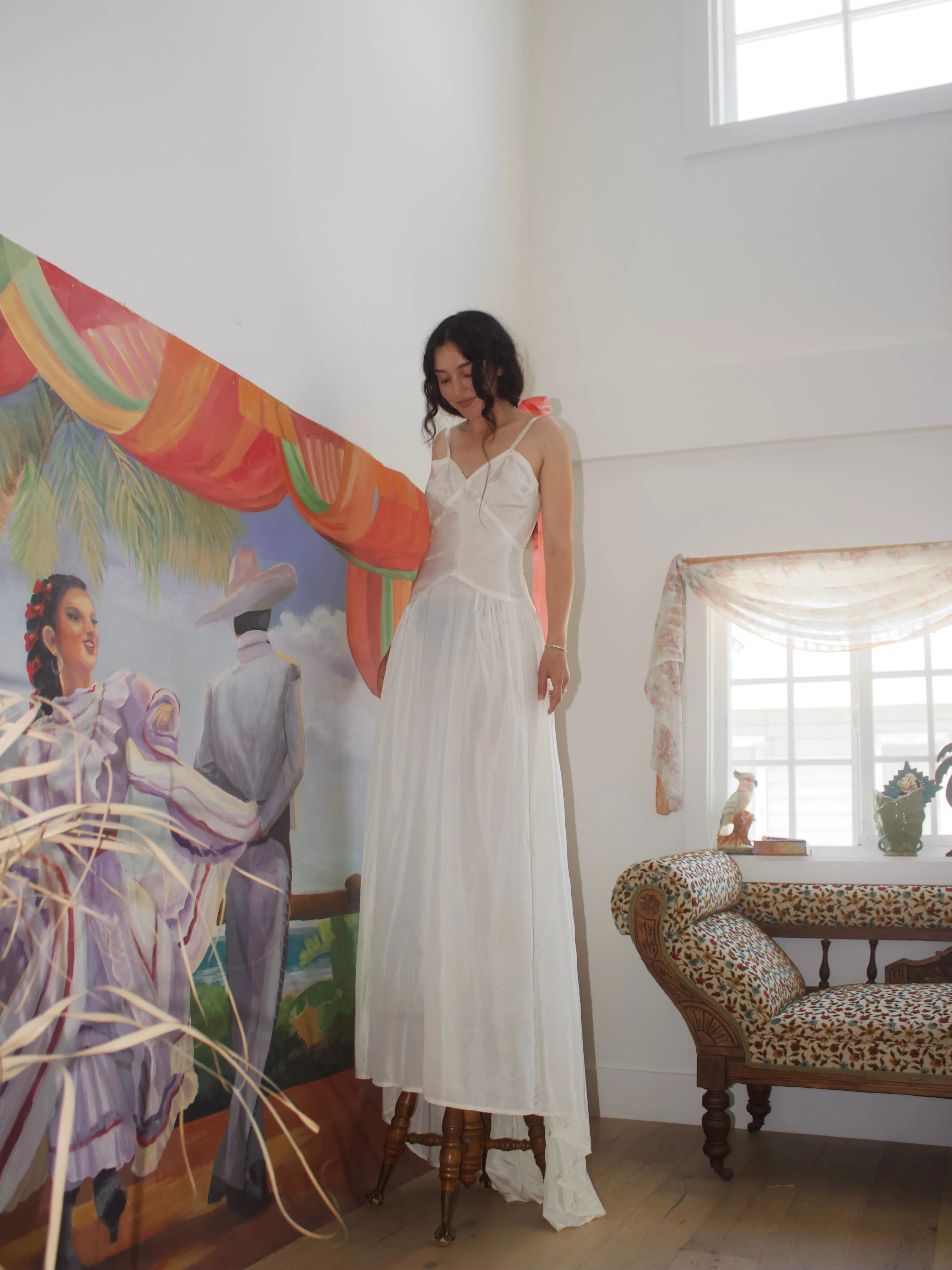 1940s Trained Rayon Satin Sweetheart Bridal Gown