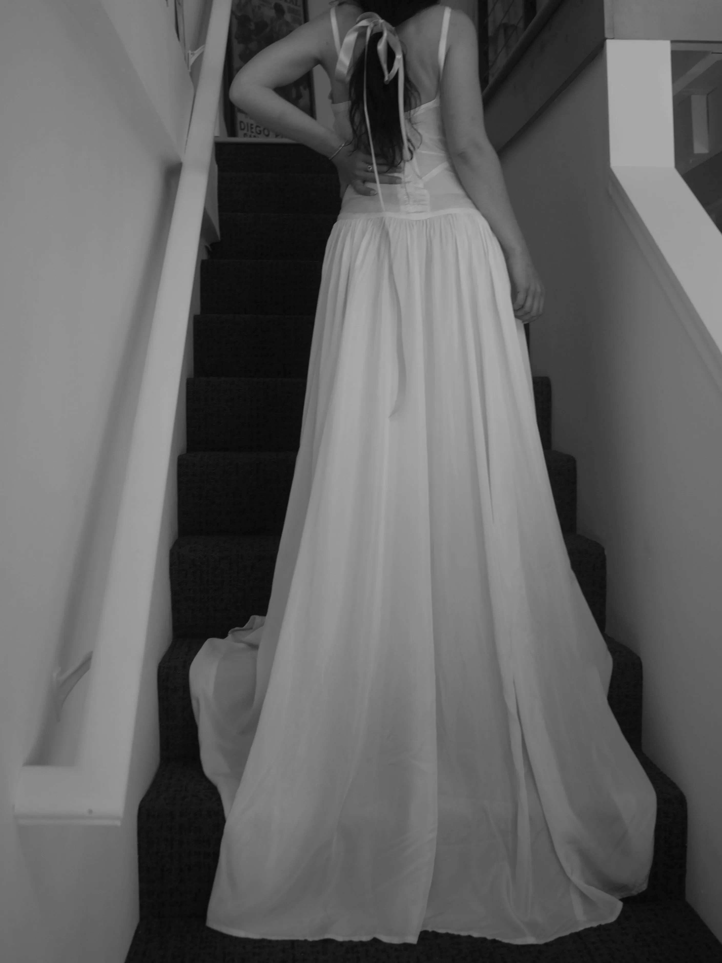 1940s Trained Rayon Satin Sweetheart Bridal Gown