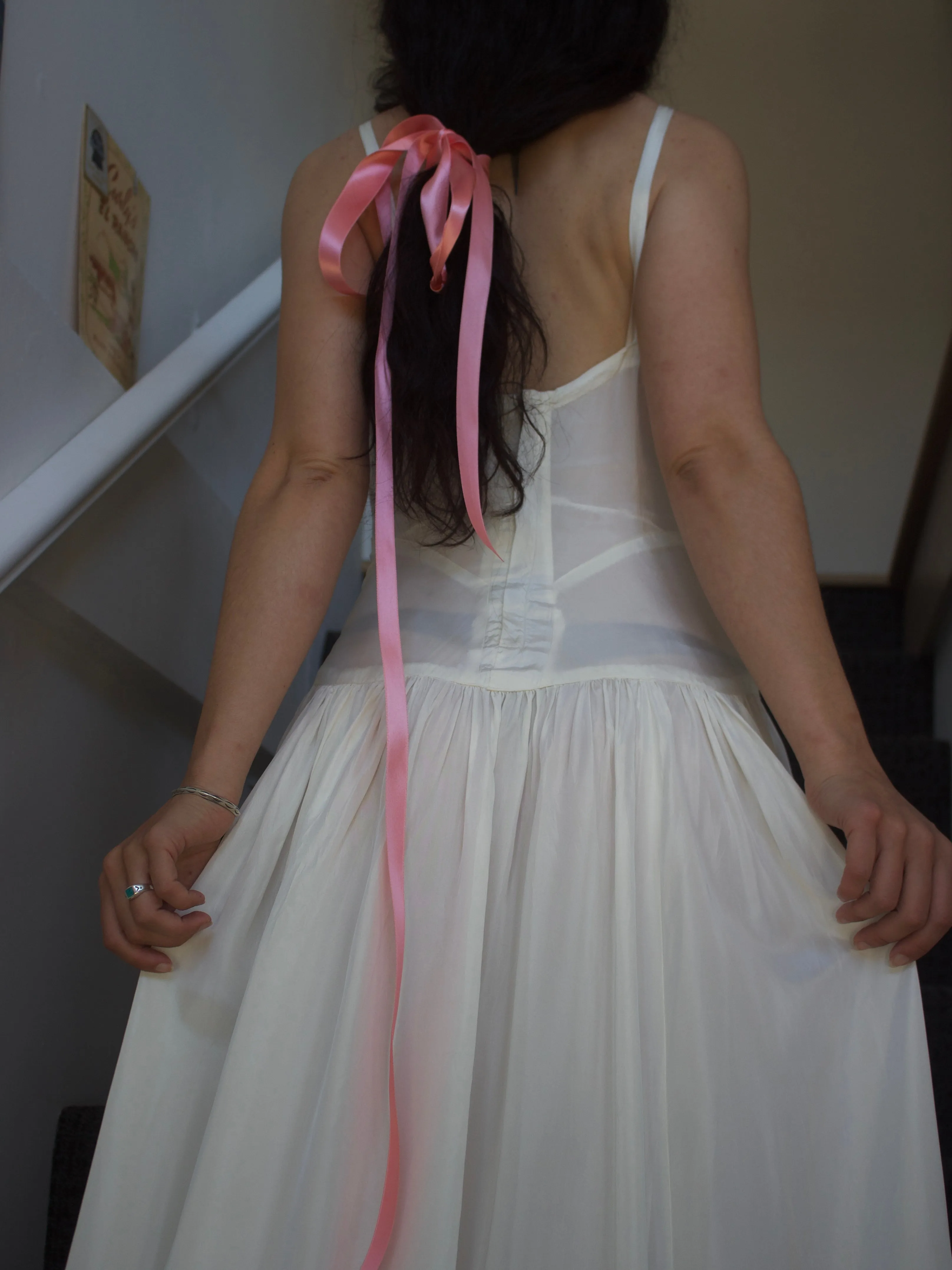 1940s Trained Rayon Satin Sweetheart Bridal Gown