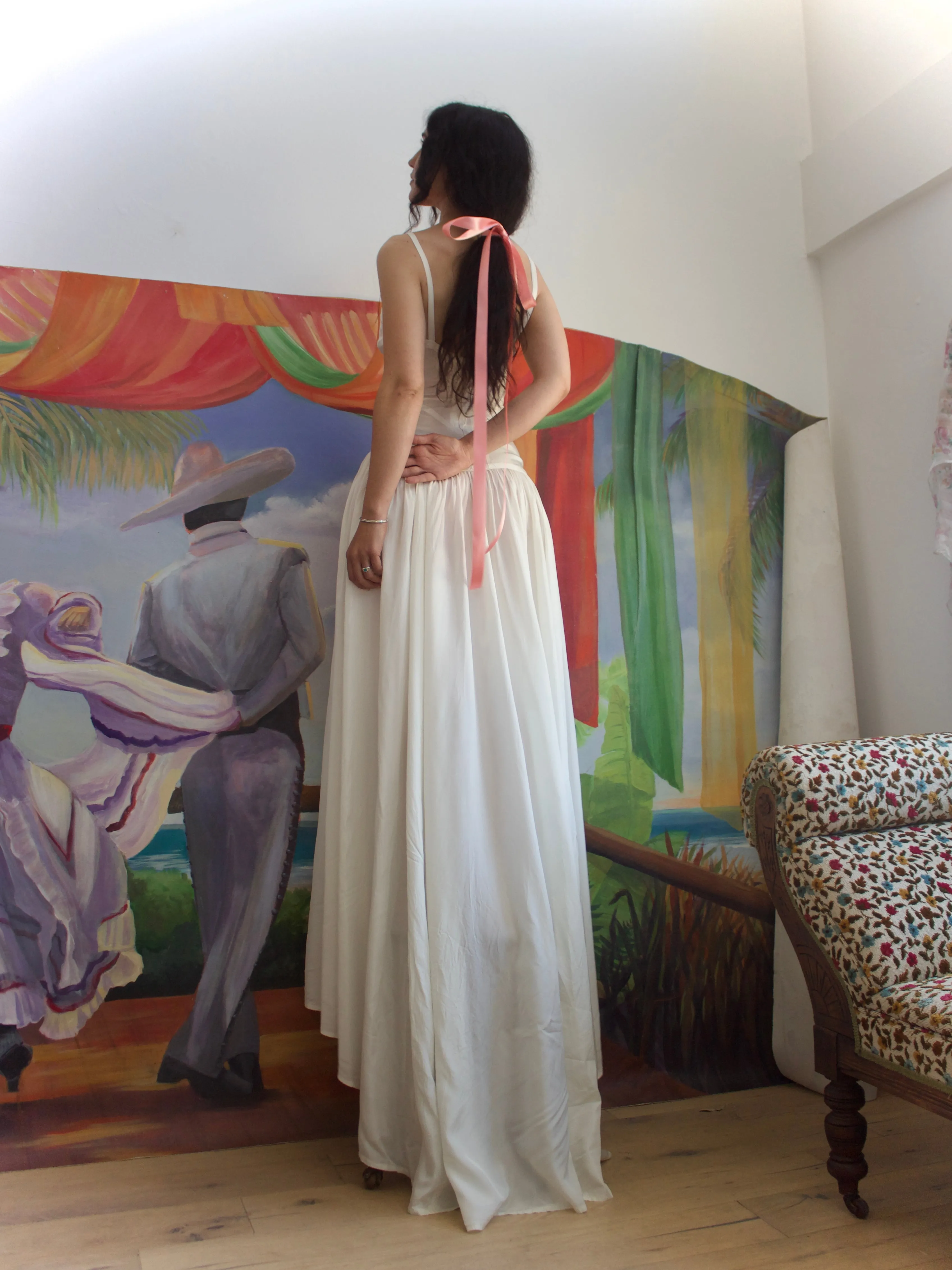 1940s Trained Rayon Satin Sweetheart Bridal Gown