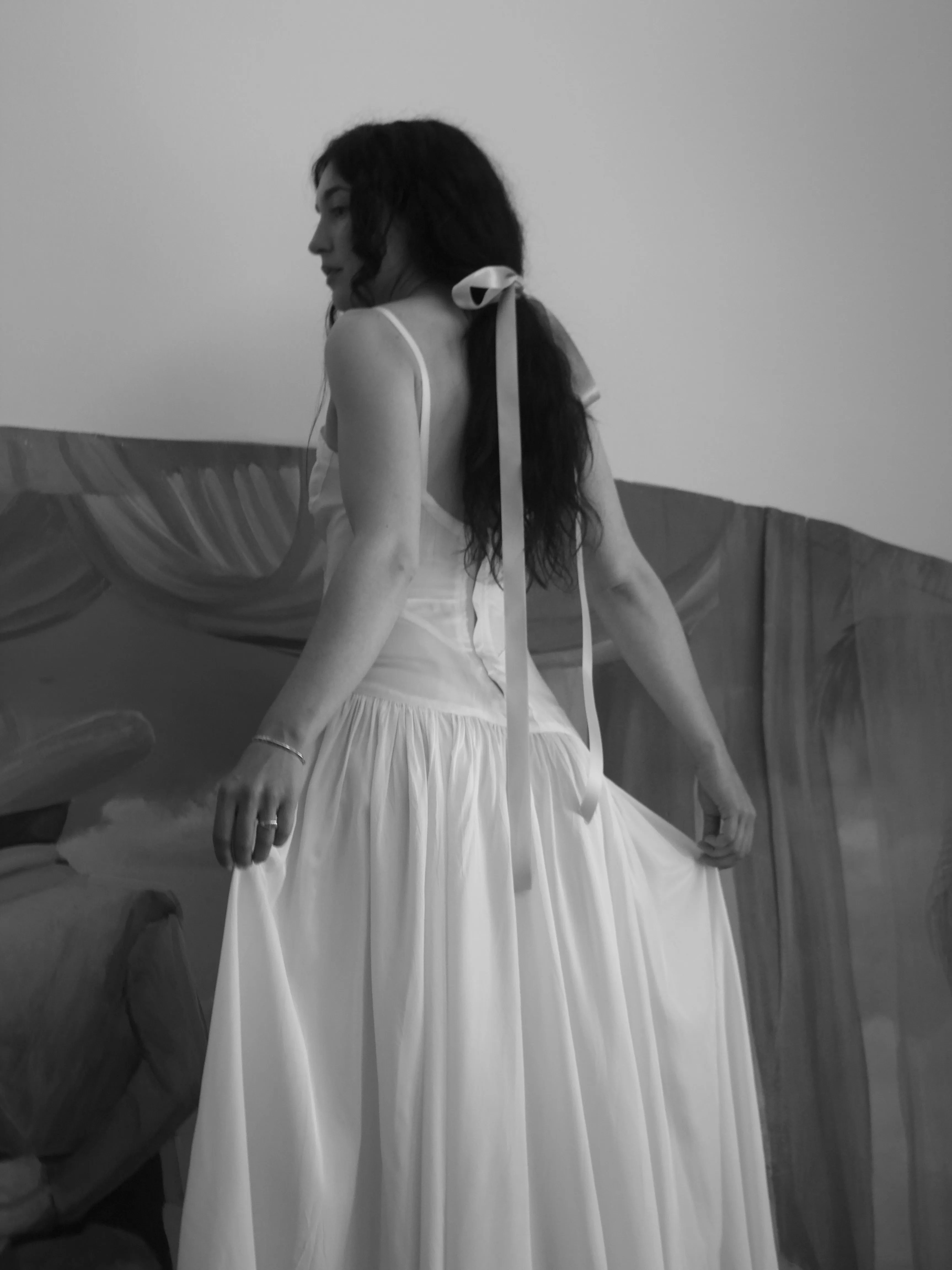 1940s Trained Rayon Satin Sweetheart Bridal Gown