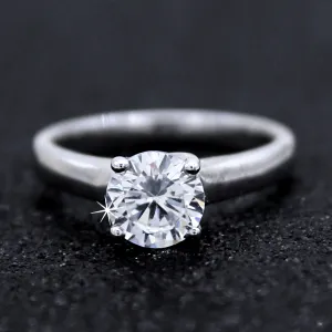 1CT Round-Cut Solitaire Diamond Ring Cross Over Prong