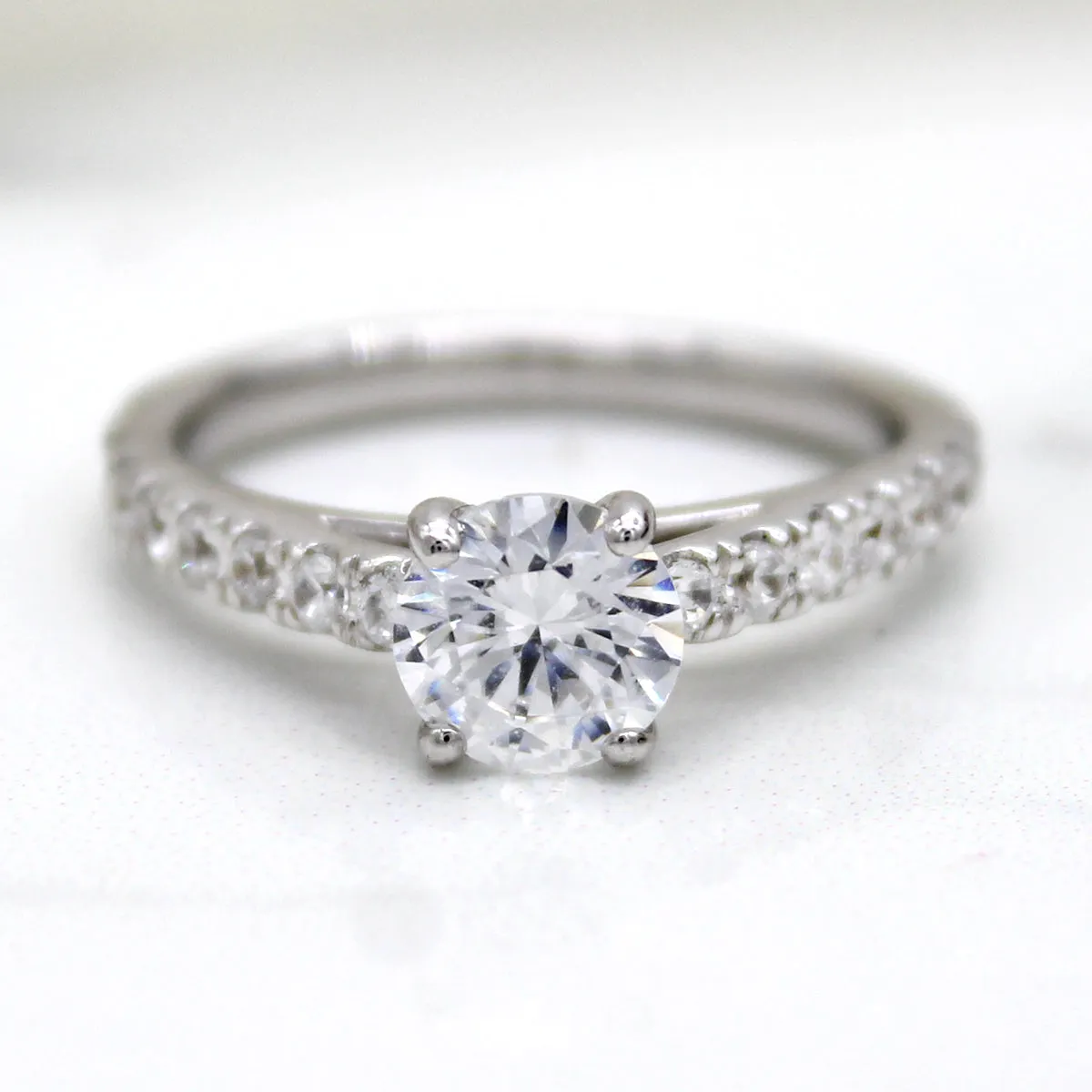 1CT Round-Cut Solitaire With Accents Diamond Engagement Ring