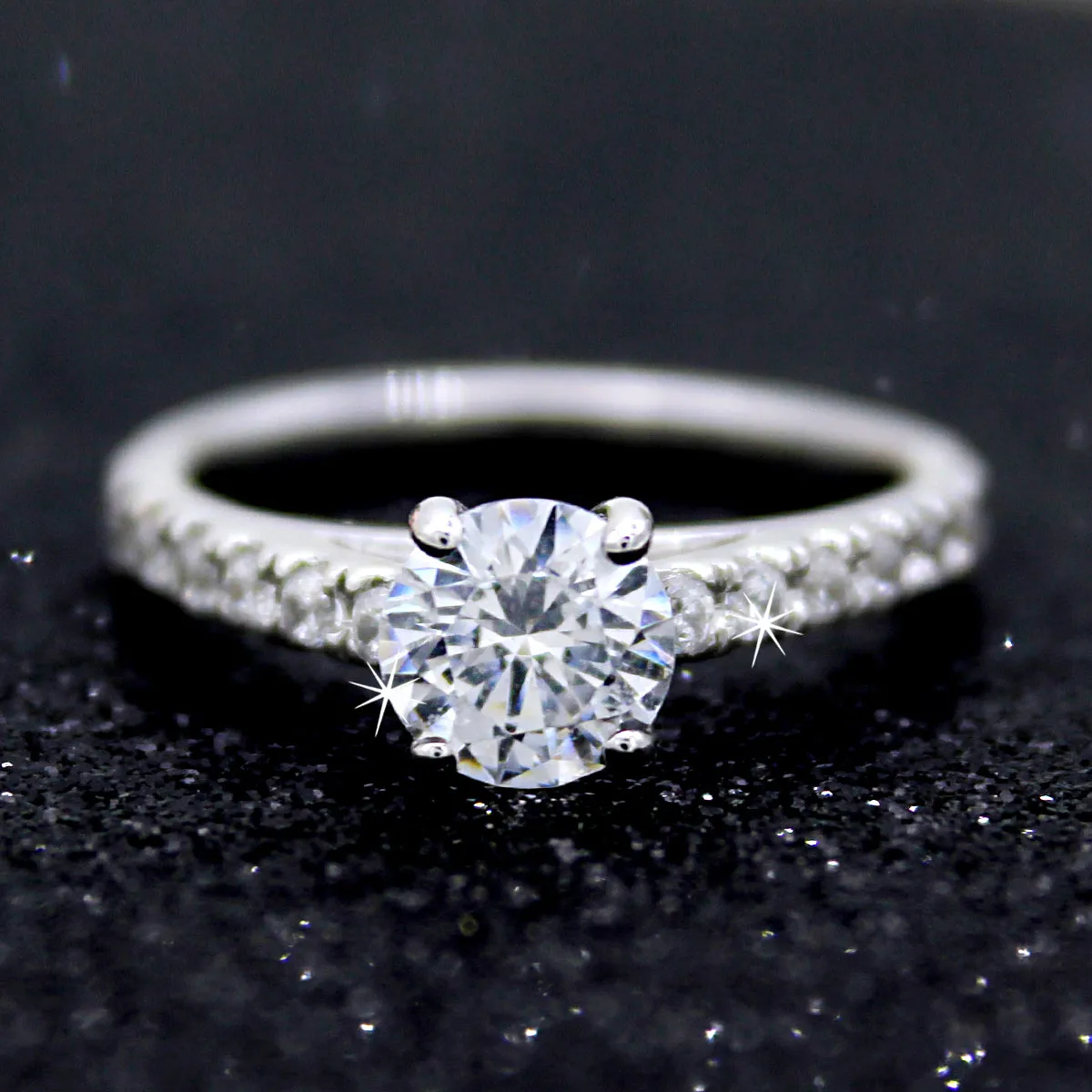 1CT Round-Cut Solitaire With Accents Diamond Engagement Ring