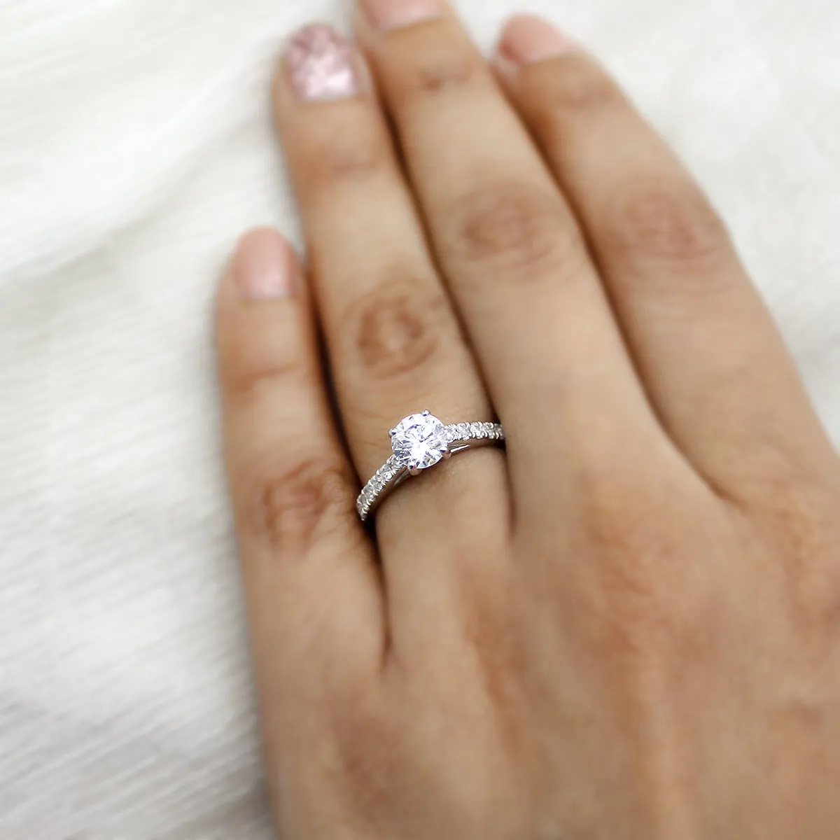 1CT Round-Cut Solitaire With Accents Diamond Engagement Ring