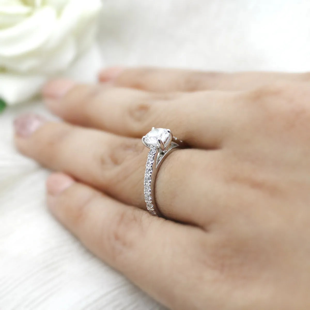 1CT Round-Cut Solitaire With Accents Diamond Engagement Ring