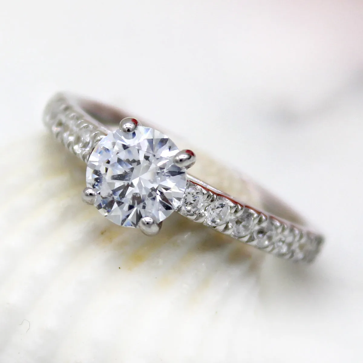 1CT Round-Cut Solitaire With Accents Diamond Engagement Ring