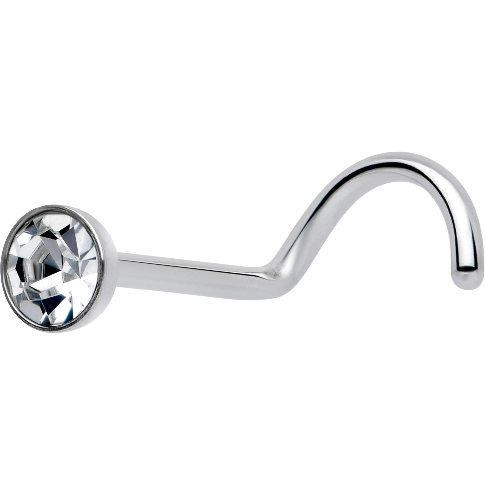 20 Gauge 3mm CZ Bezel Set Push-In Threadless Nose Screw Nose Ring