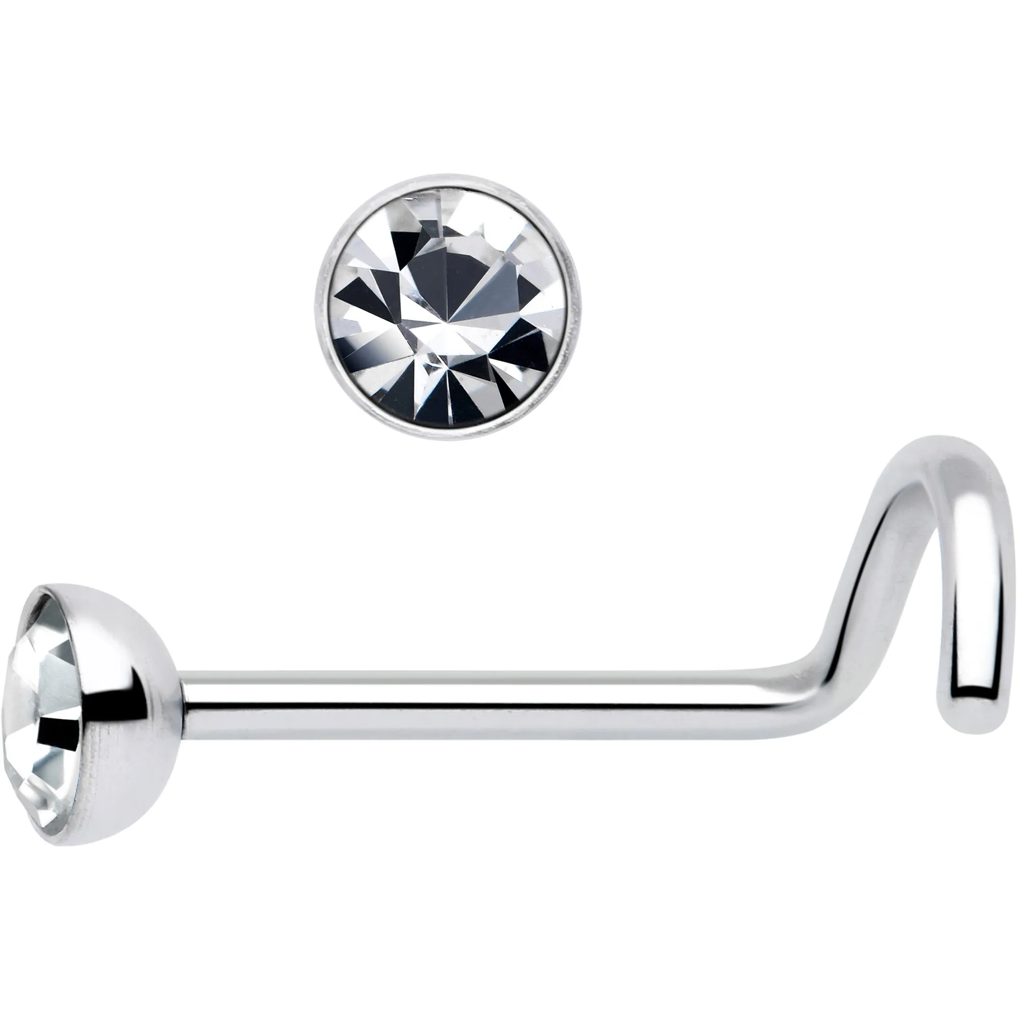 20 Gauge 3mm CZ Bezel Set Push-In Threadless Nose Screw Nose Ring