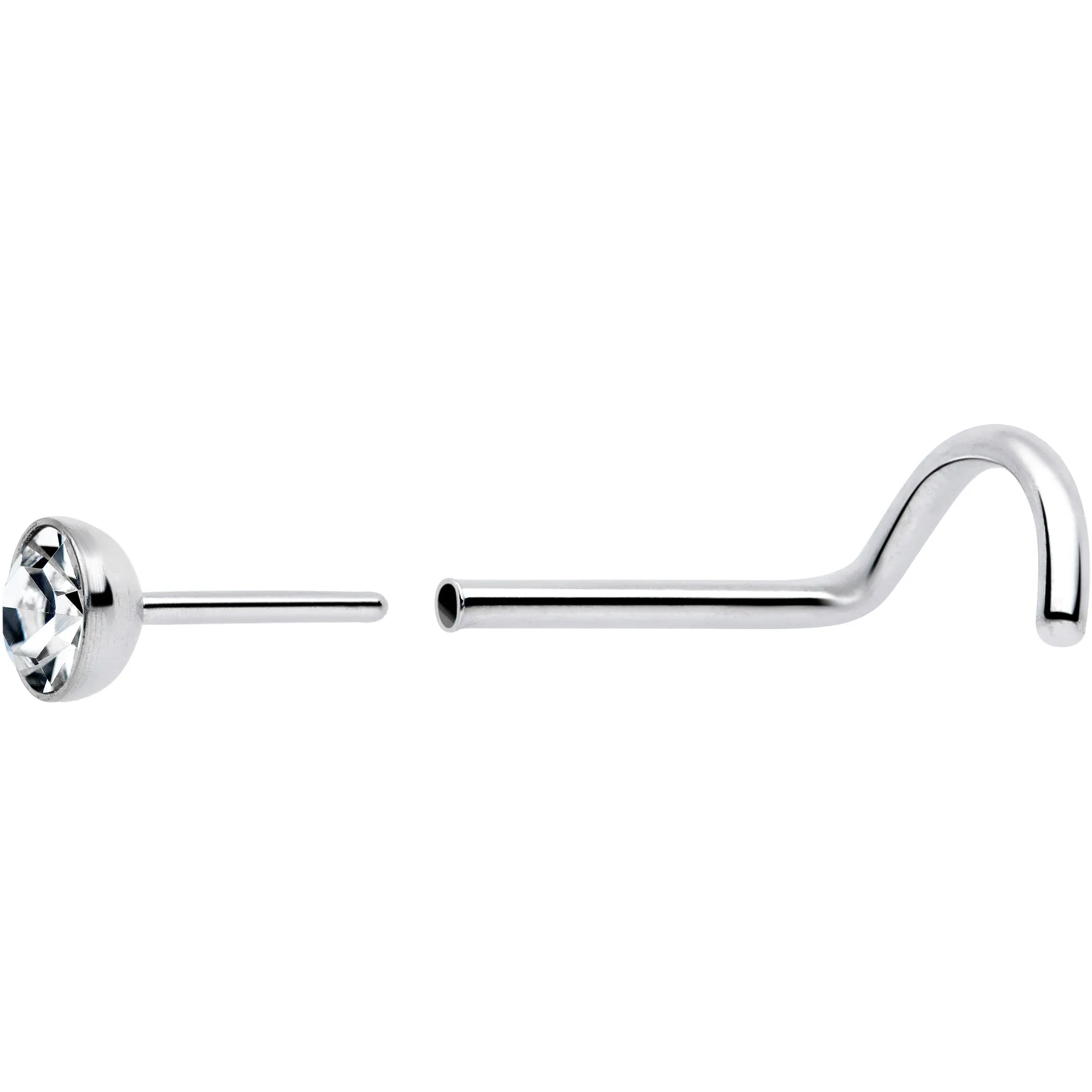 20 Gauge 3mm CZ Bezel Set Push-In Threadless Nose Screw Nose Ring