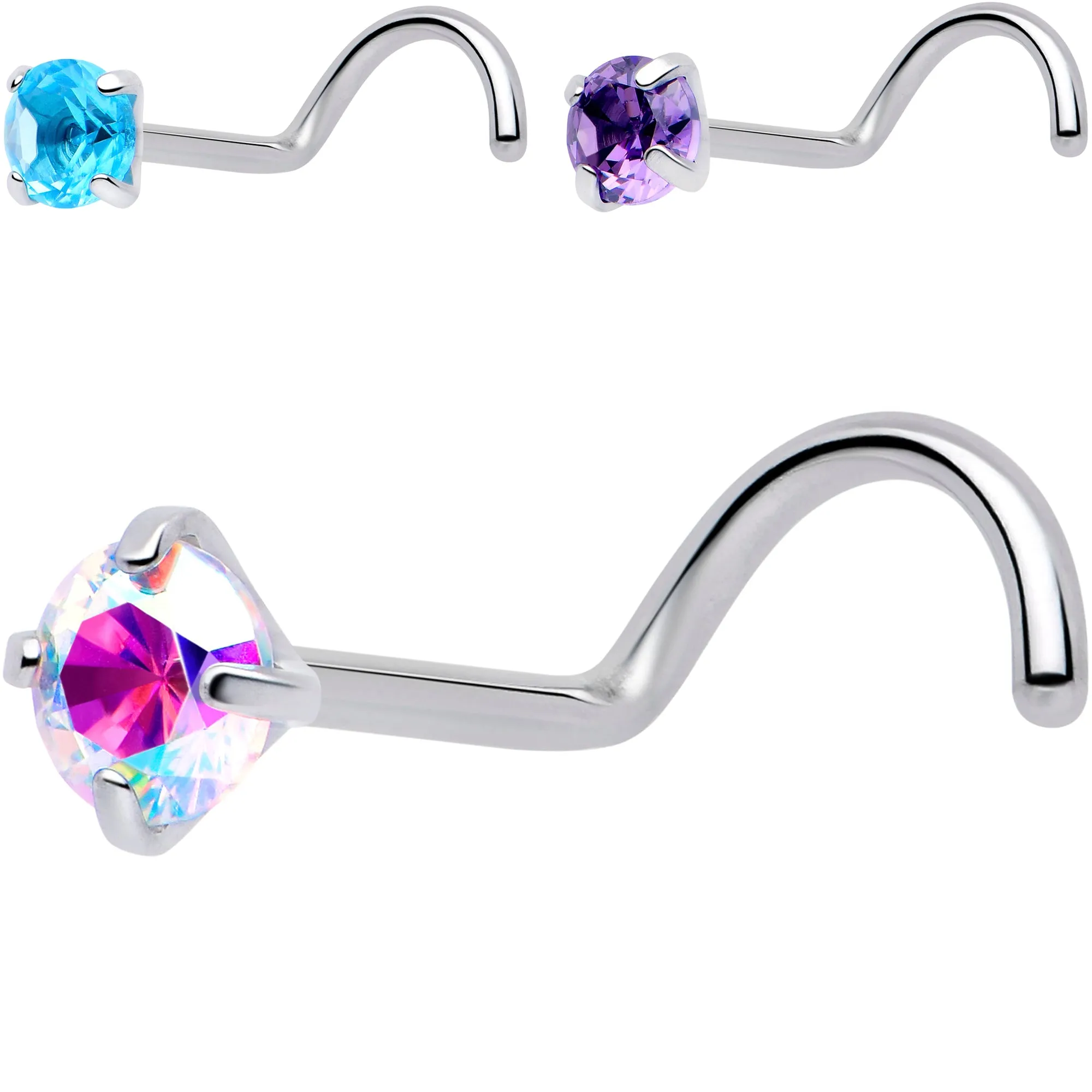 20 Gauge 3mm CZ Prong Set Push-In Threadless Nose Screw Nose Ring