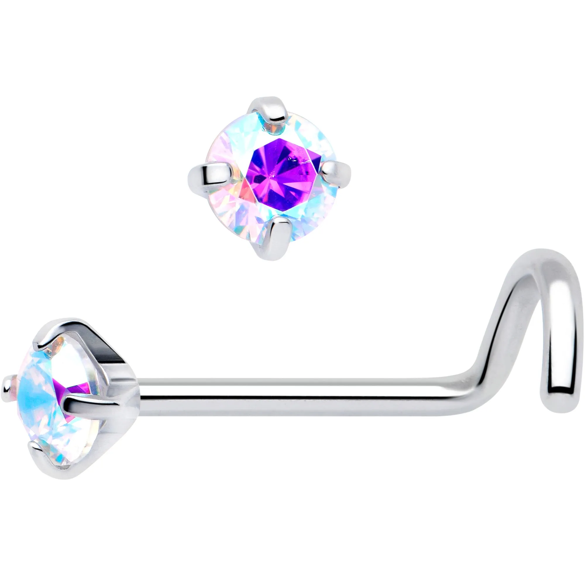 20 Gauge 3mm CZ Prong Set Push-In Threadless Nose Screw Nose Ring