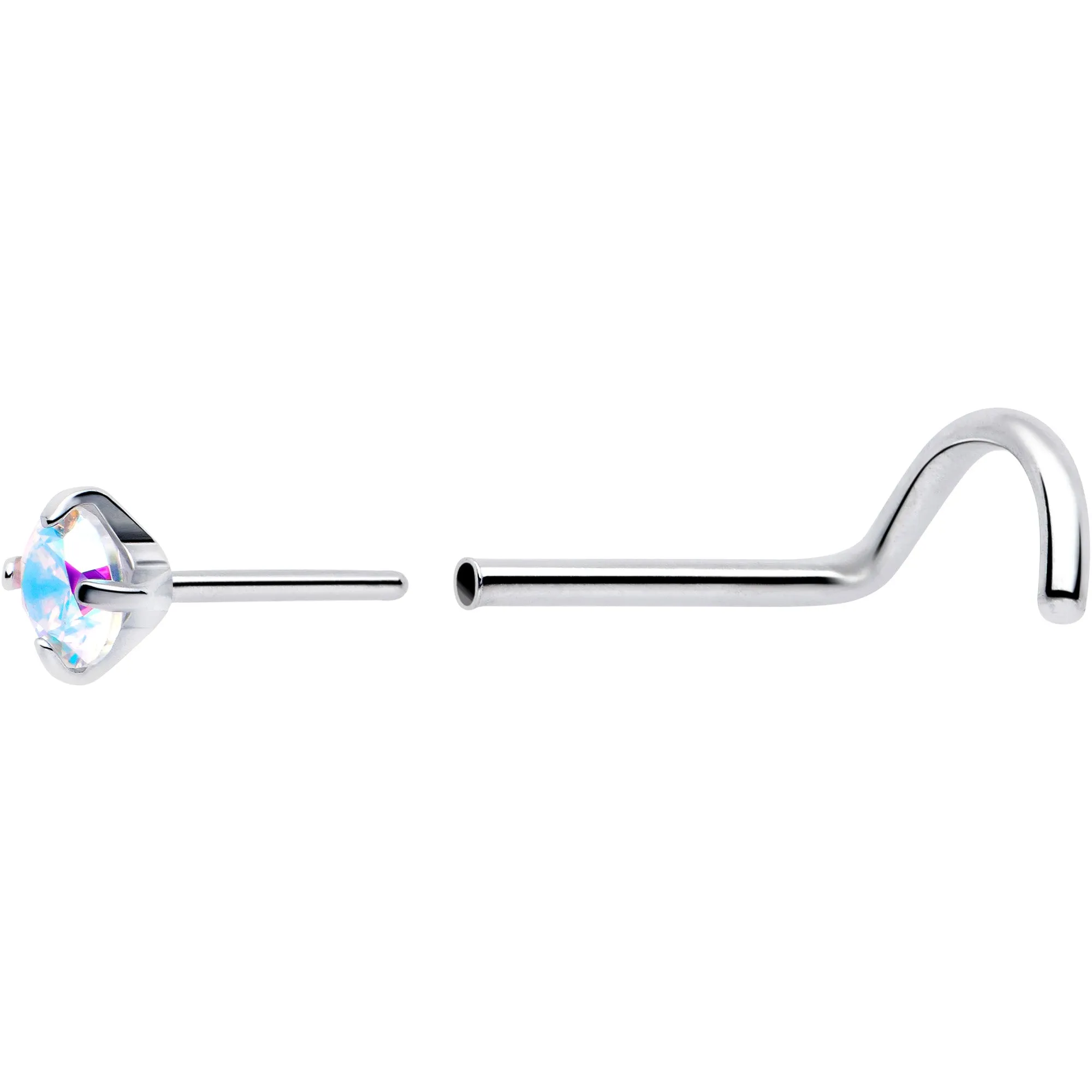 20 Gauge 3mm CZ Prong Set Push-In Threadless Nose Screw Nose Ring