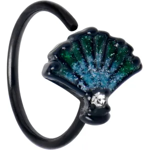 20 Gauge 5/16 Clear CZ Gem Black Serenity Ocean Magic Shell Nose Hoop