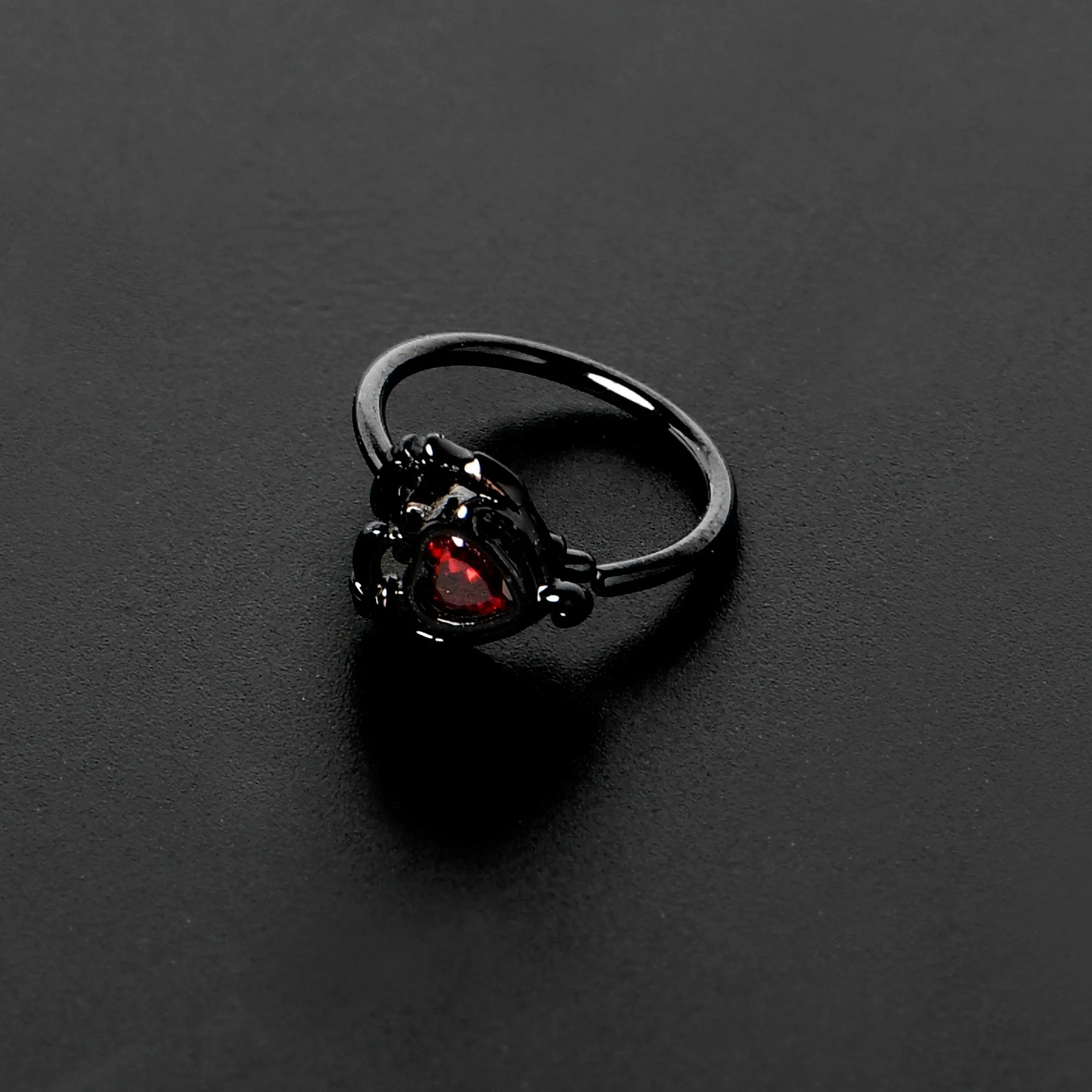 20 Gauge 5/16 Red CZ Gem Black Double Passion Heart Claw Nose Hoop