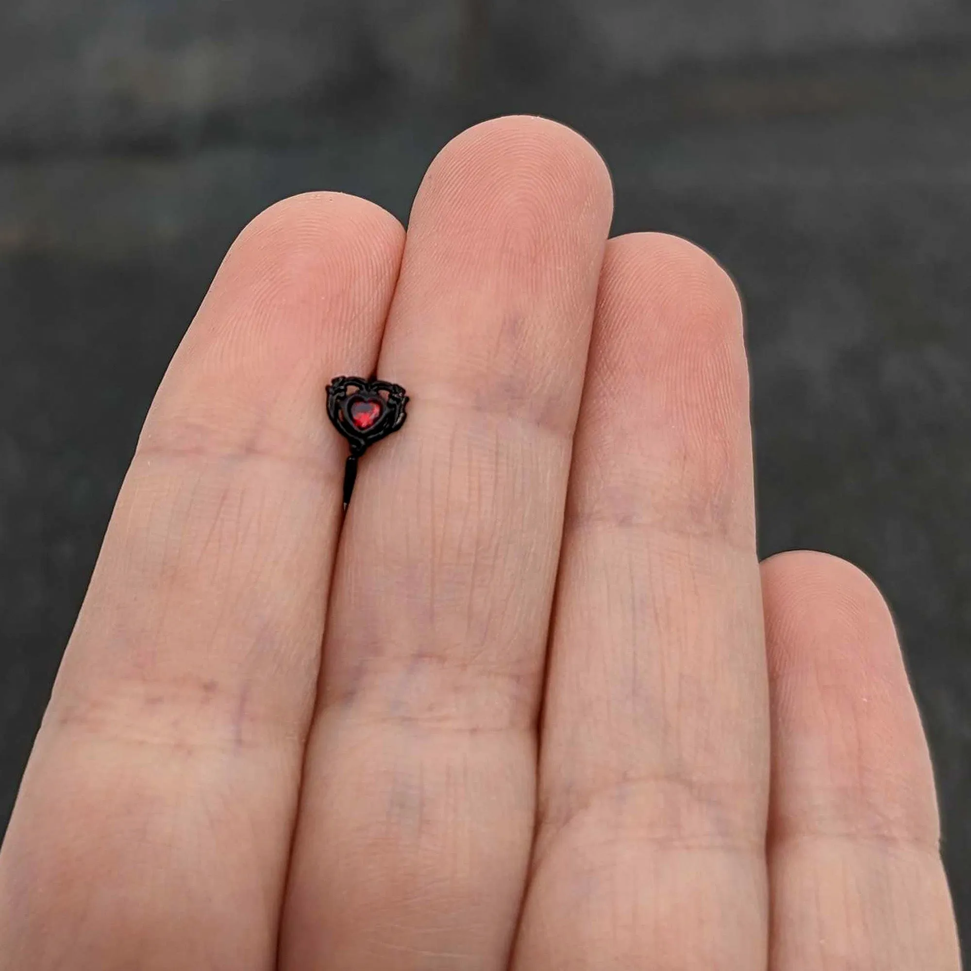 20 Gauge 5/16 Red CZ Gem Black Double Passion Heart Claw Nose Hoop
