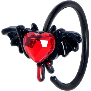 20 Gauge 5/16 Red Gem Black Bleeding Heart Bat Nose Hoop