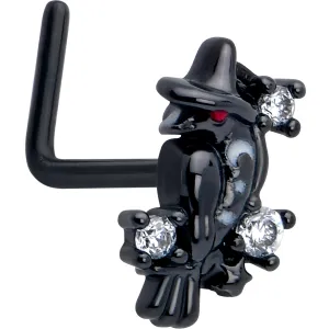 20 Gauge 7mm Clear CZ Gem Black Raven Witch L Shape Nose Ring