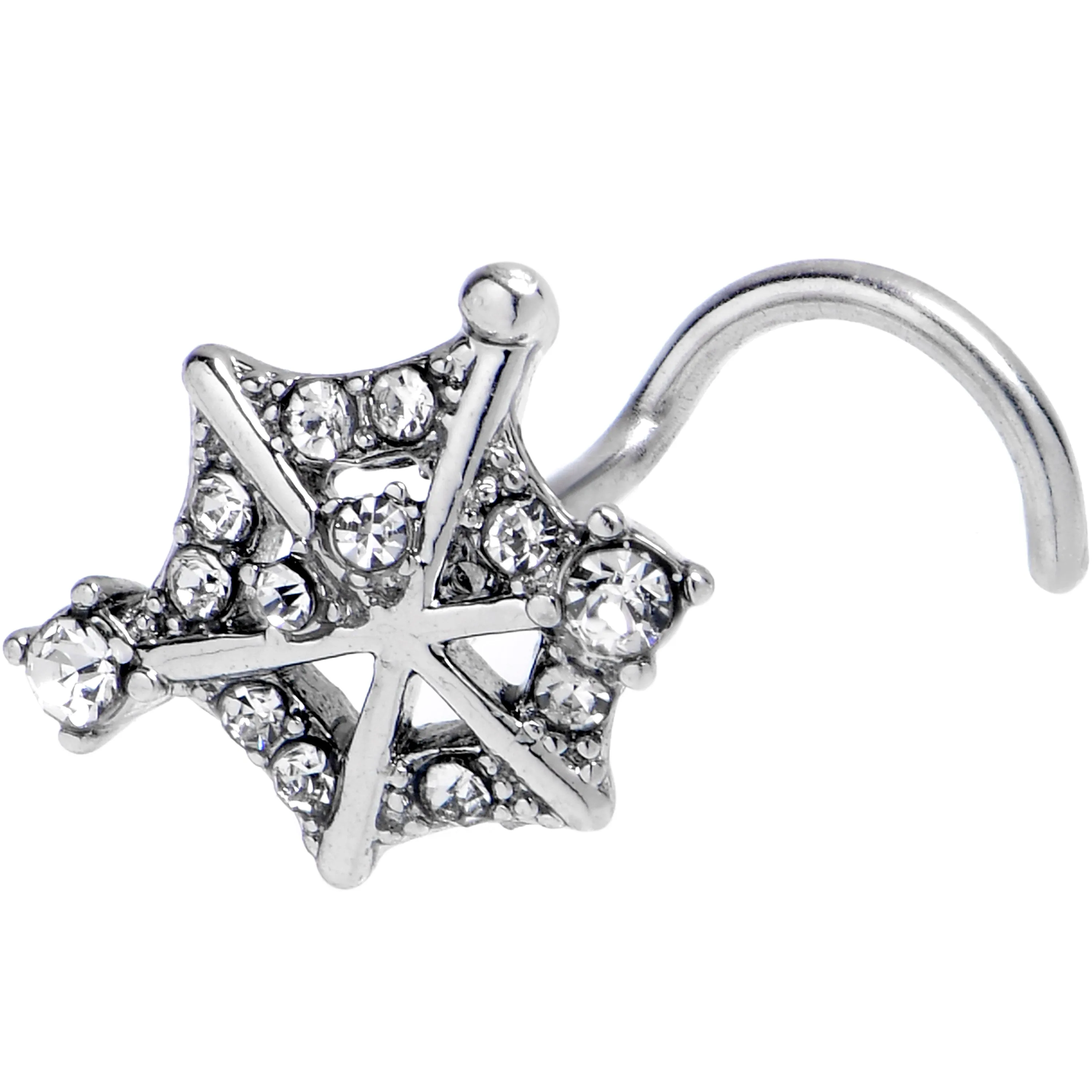 20 Gauge 7mm Clear Gem Spiderweb Goth Left Side Nose Screw