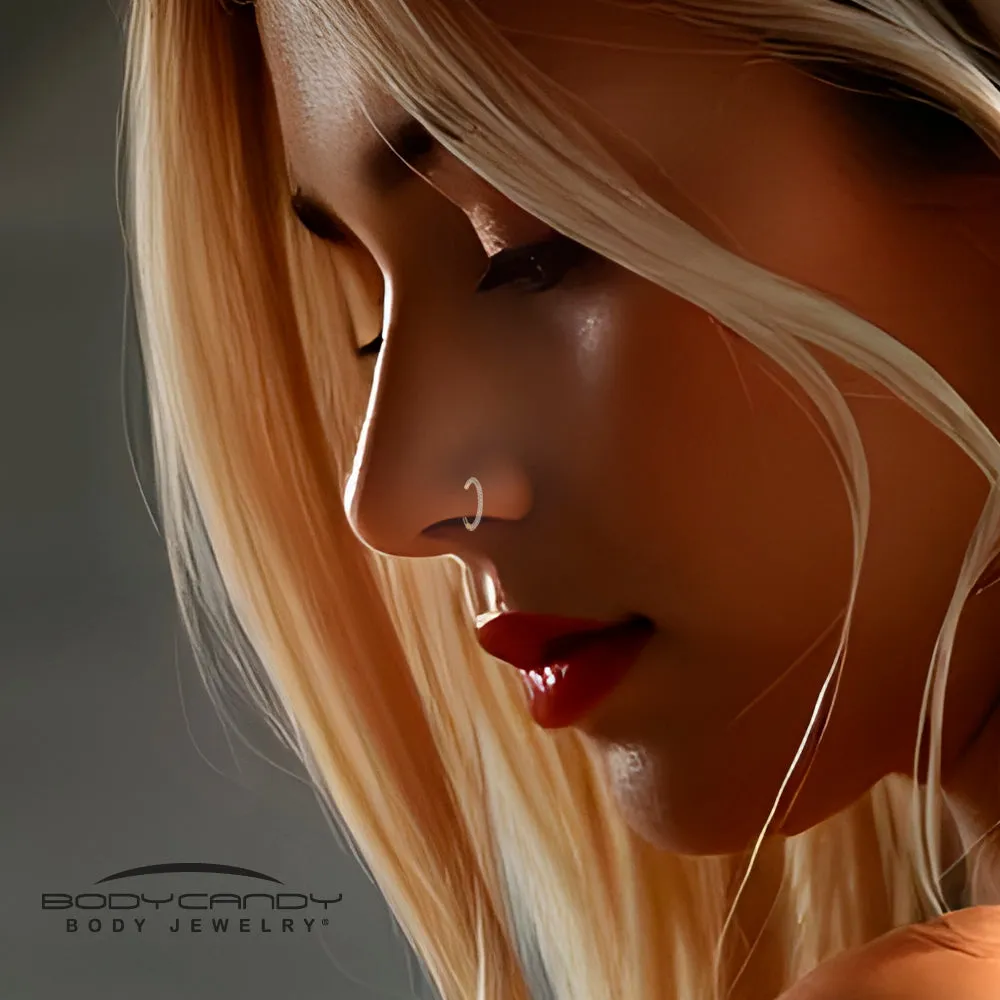 20 Gauge Gold PVD Implant Grade Titanium Triple Sided Micro Gem Hinged Nose Hoop (Select Size)