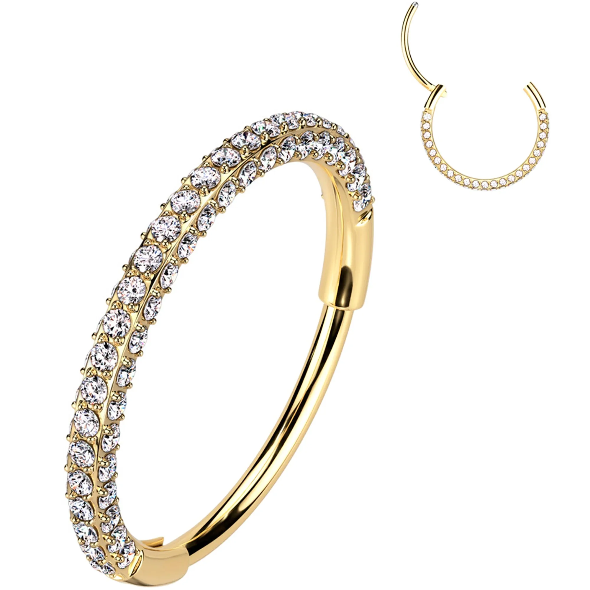 20 Gauge Gold PVD Implant Grade Titanium Triple Sided Micro Gem Hinged Nose Hoop (Select Size)
