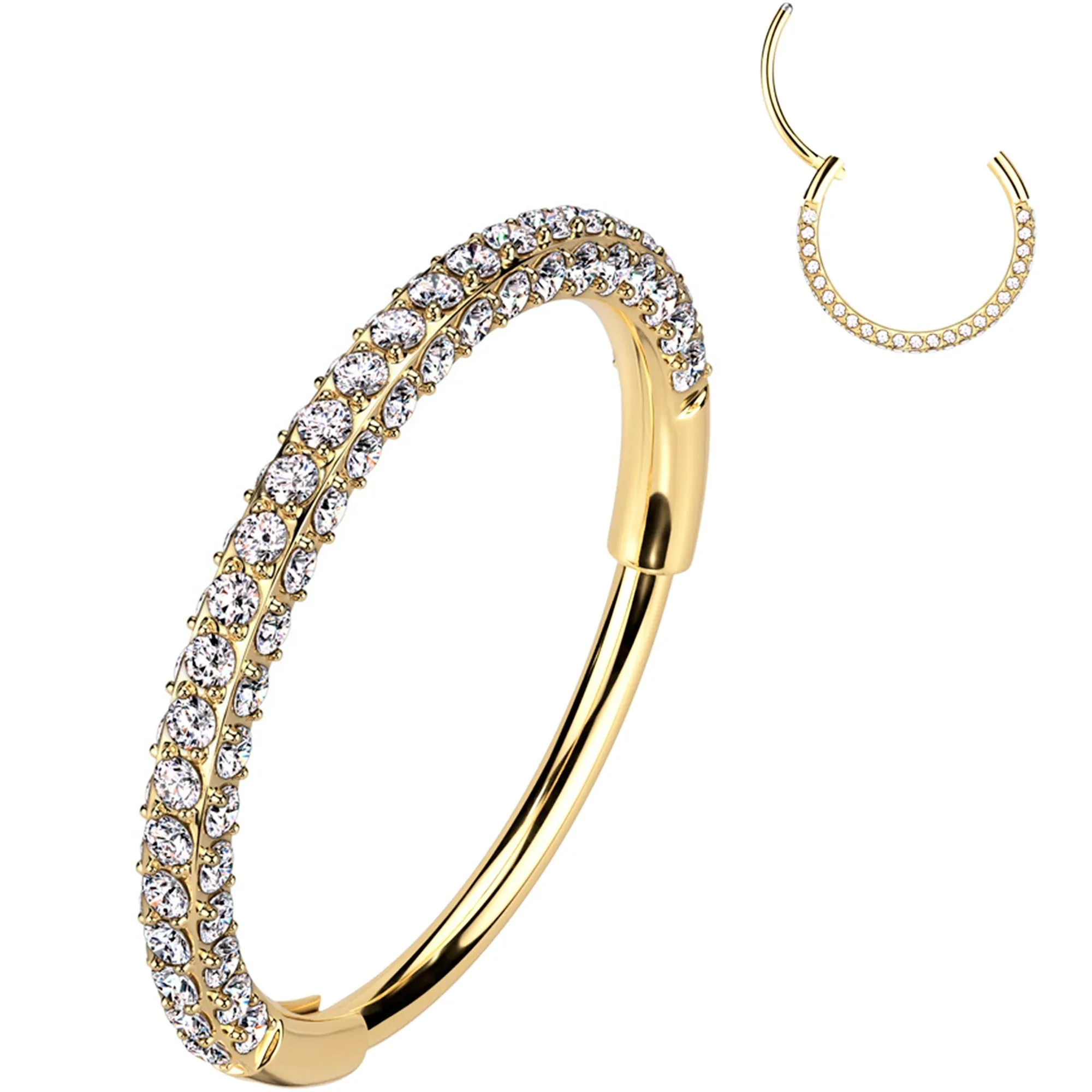 20 Gauge Gold PVD Implant Grade Titanium Triple Sided Micro Gem Hinged Nose Hoop (Select Size)