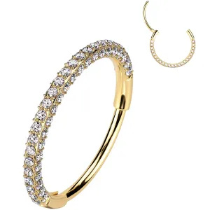 20 Gauge Gold PVD Implant Grade Titanium Triple Sided Micro Gem Hinged Nose Hoop (Select Size)