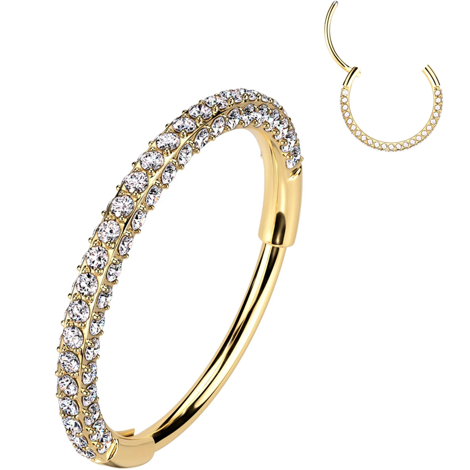 20 Gauge Gold PVD Implant Grade Titanium Triple Sided Micro Gem Hinged Nose Hoop (Select Size)
