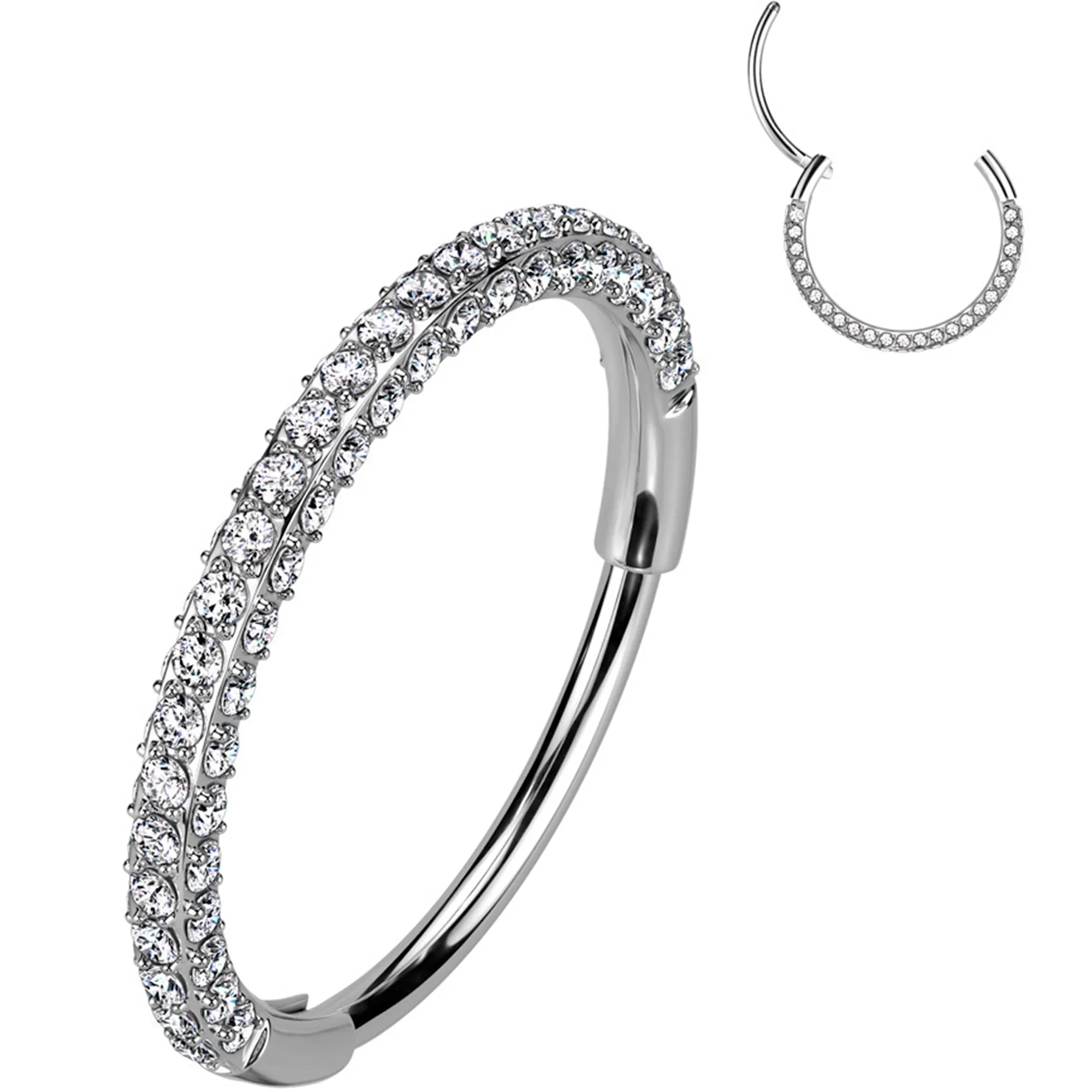 20 Gauge Implant Grade Titanium Triple Sided Micro Gem Hinged Nose Hoop (Select Size)