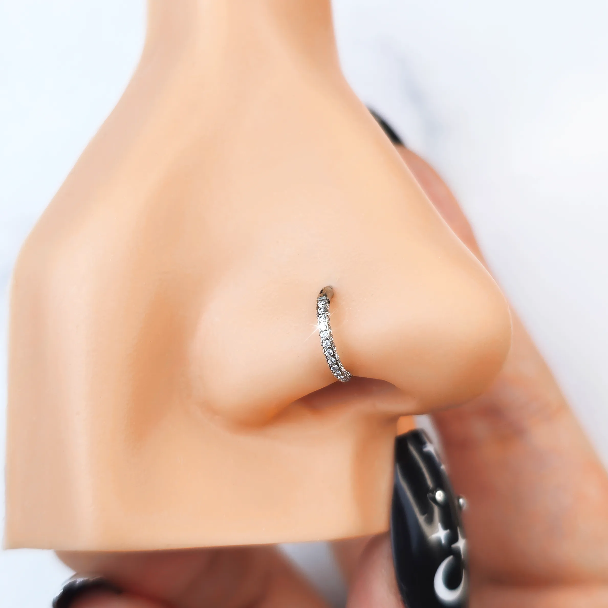 20 Gauge Implant Grade Titanium Triple Sided Micro Gem Hinged Nose Hoop (Select Size)