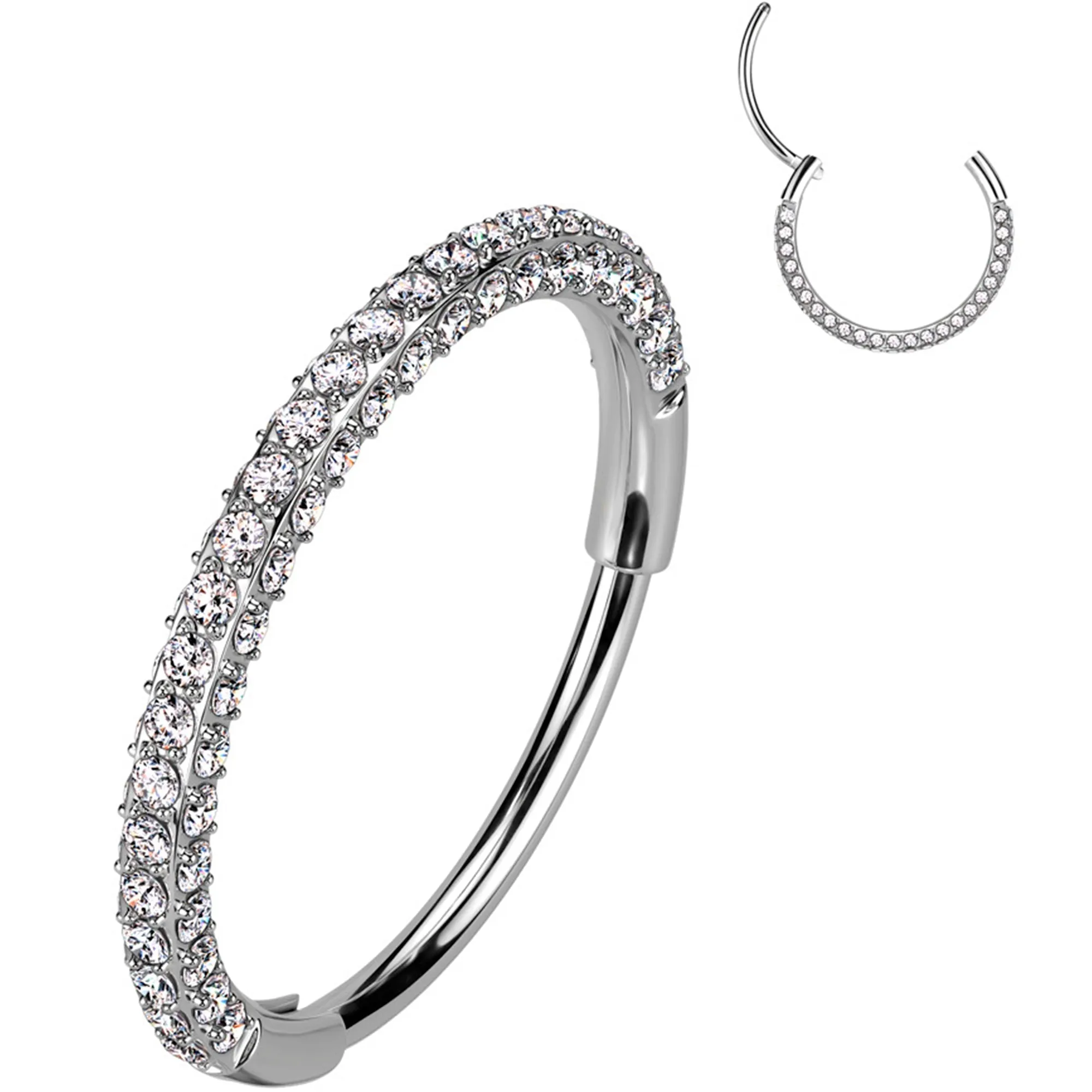 20 Gauge Implant Grade Titanium Triple Sided Micro Gem Hinged Nose Hoop (Select Size)