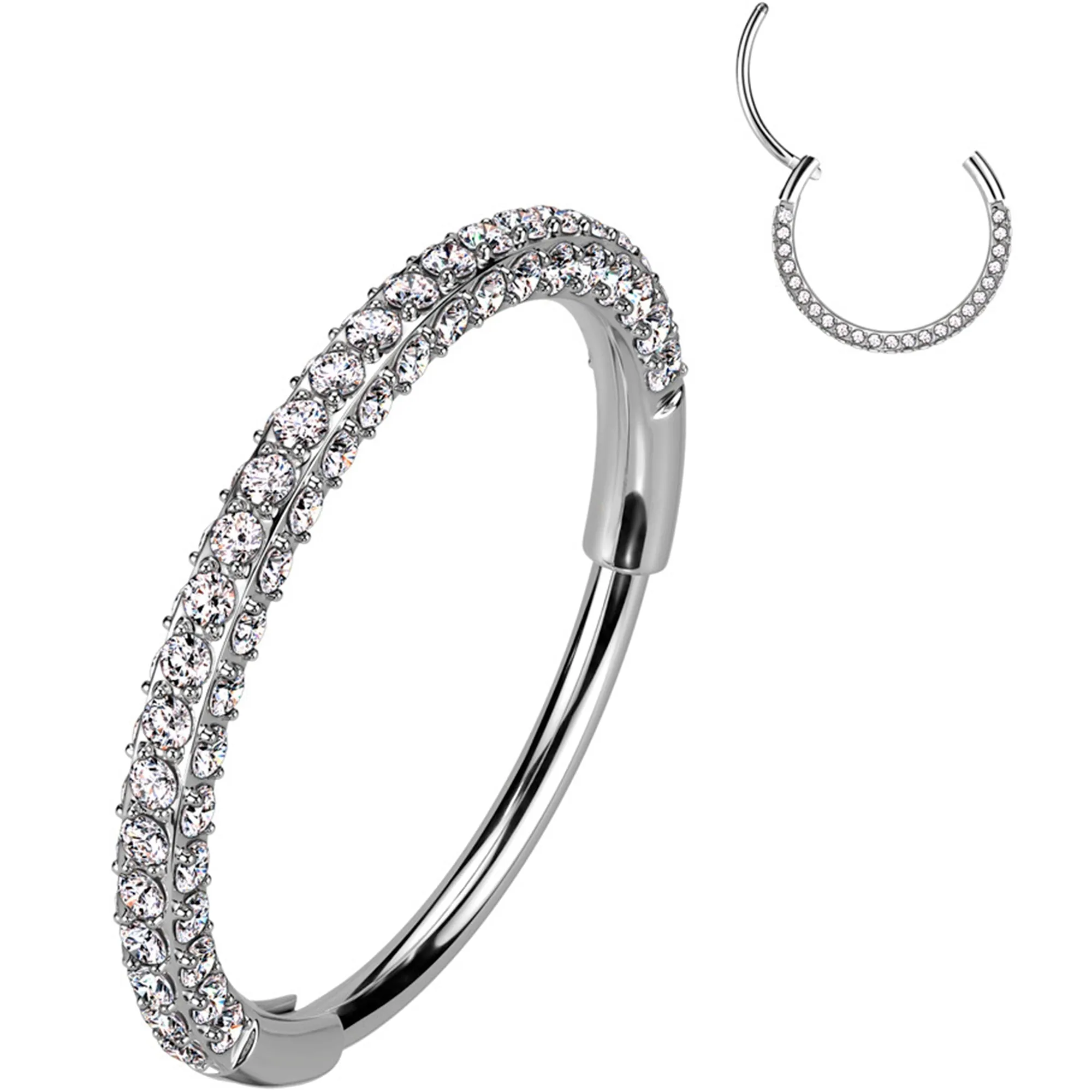 20 Gauge Implant Grade Titanium Triple Sided Micro Gem Hinged Nose Hoop (Select Size)