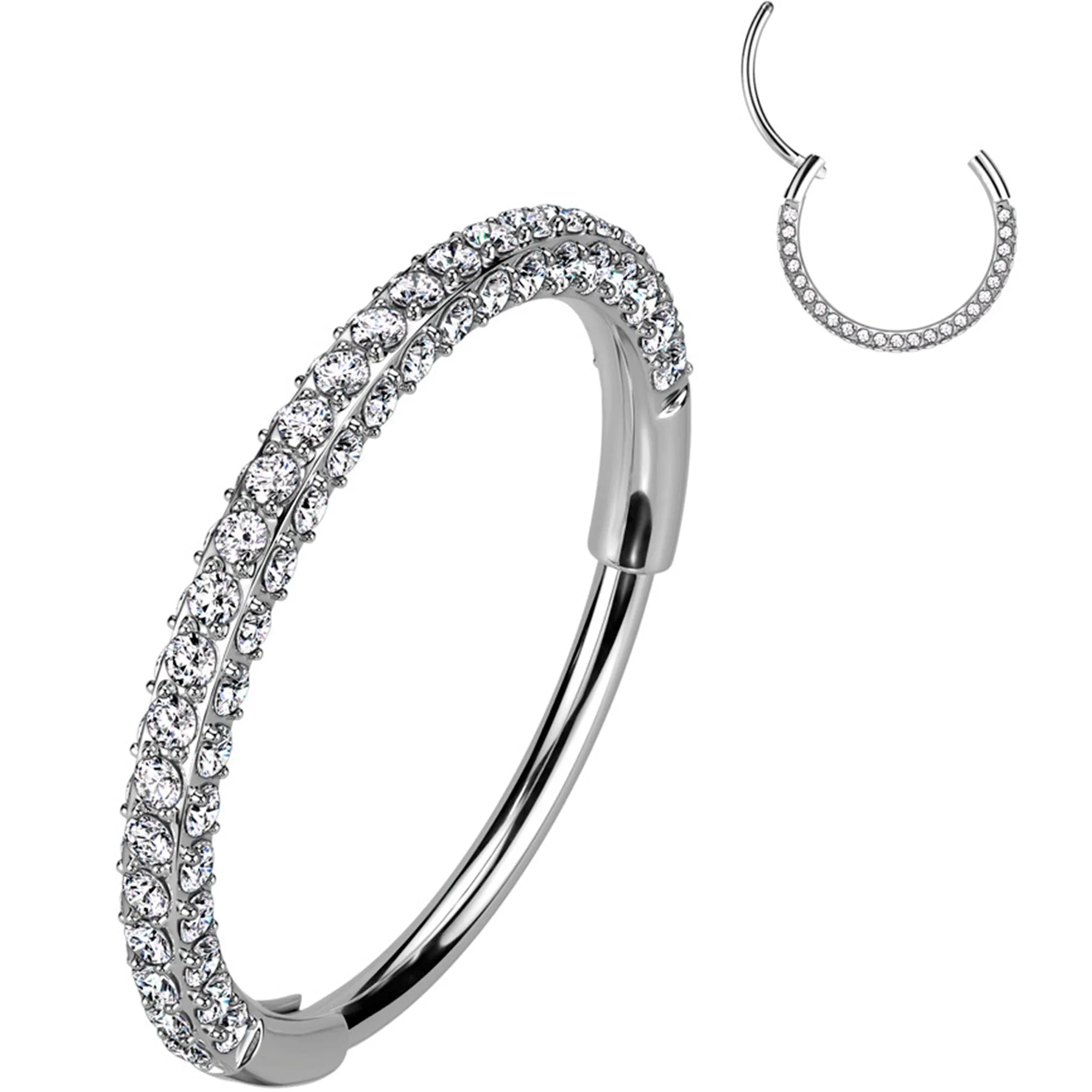 20 Gauge Implant Grade Titanium Triple Sided Micro Gem Hinged Nose Hoop (Select Size)
