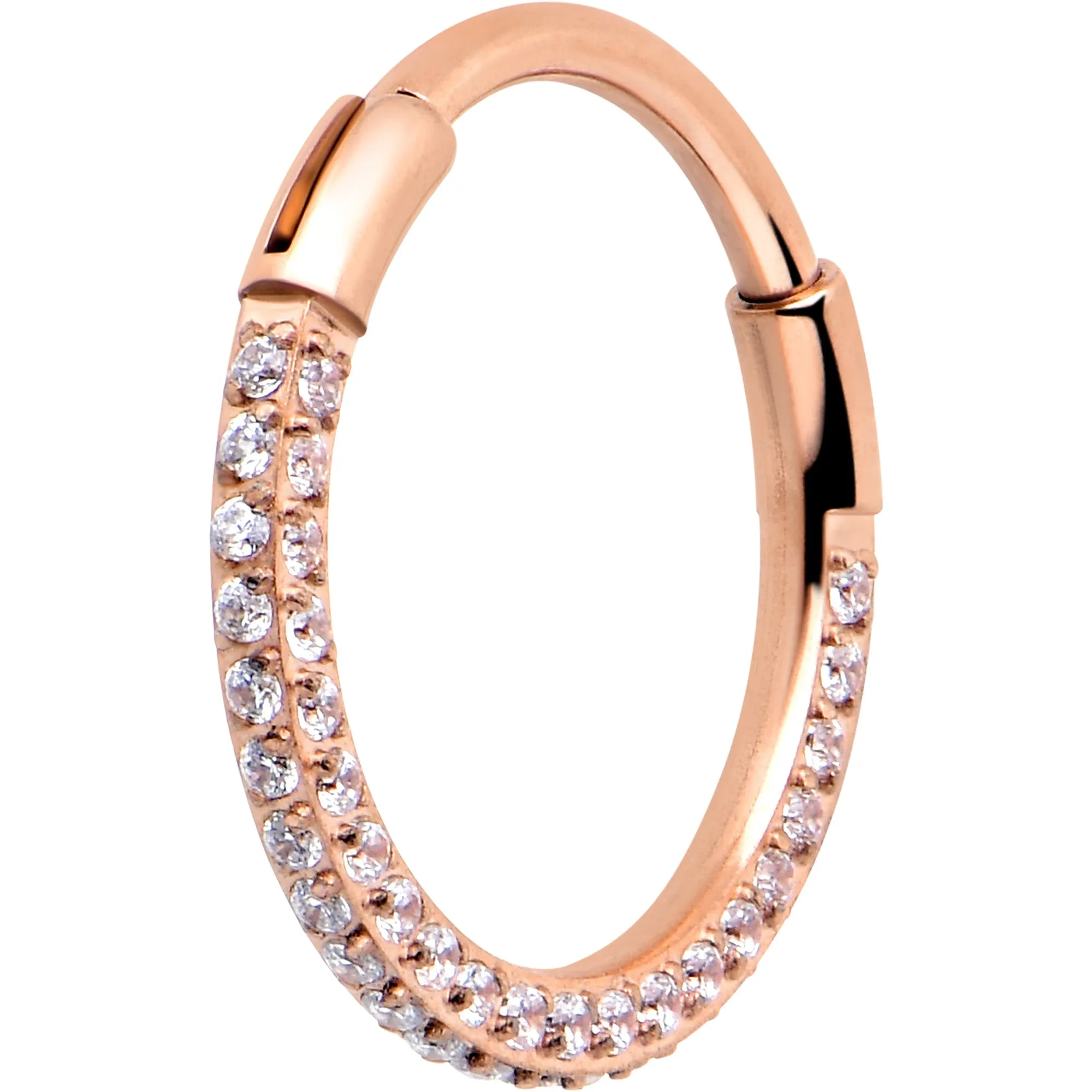 20 Gauge Rose Gold PVD Implant Grade Titanium Triple Sided Micro Gem Hinged Nose Hoop (Select Size)