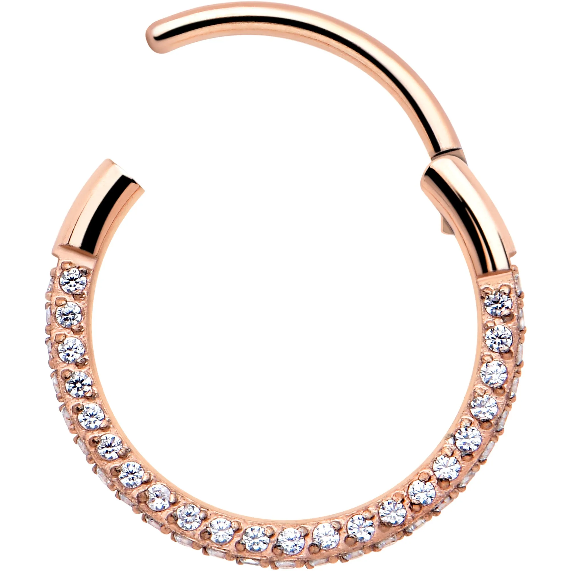 20 Gauge Rose Gold PVD Implant Grade Titanium Triple Sided Micro Gem Hinged Nose Hoop (Select Size)
