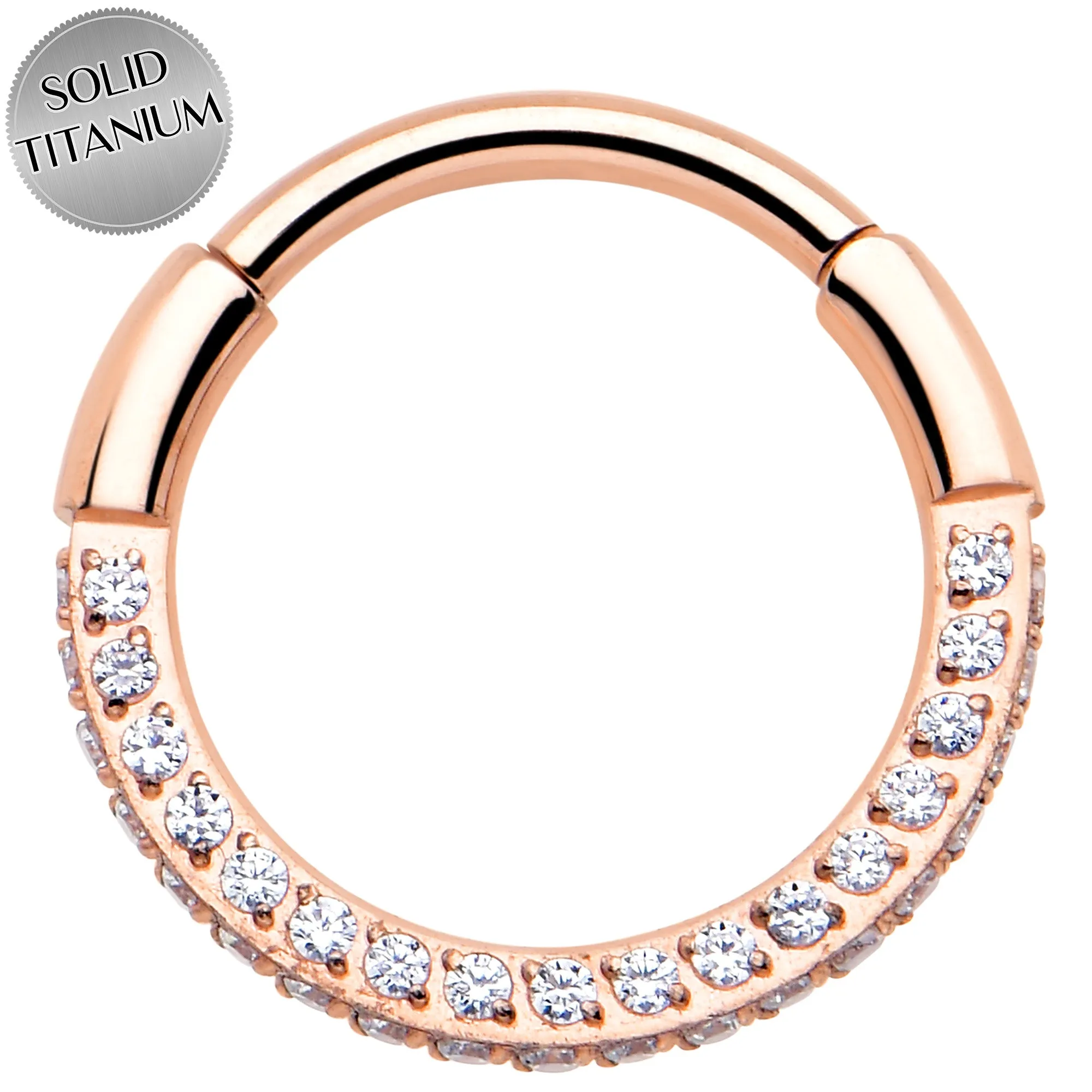 20 Gauge Rose Gold PVD Implant Grade Titanium Triple Sided Micro Gem Hinged Nose Hoop (Select Size)