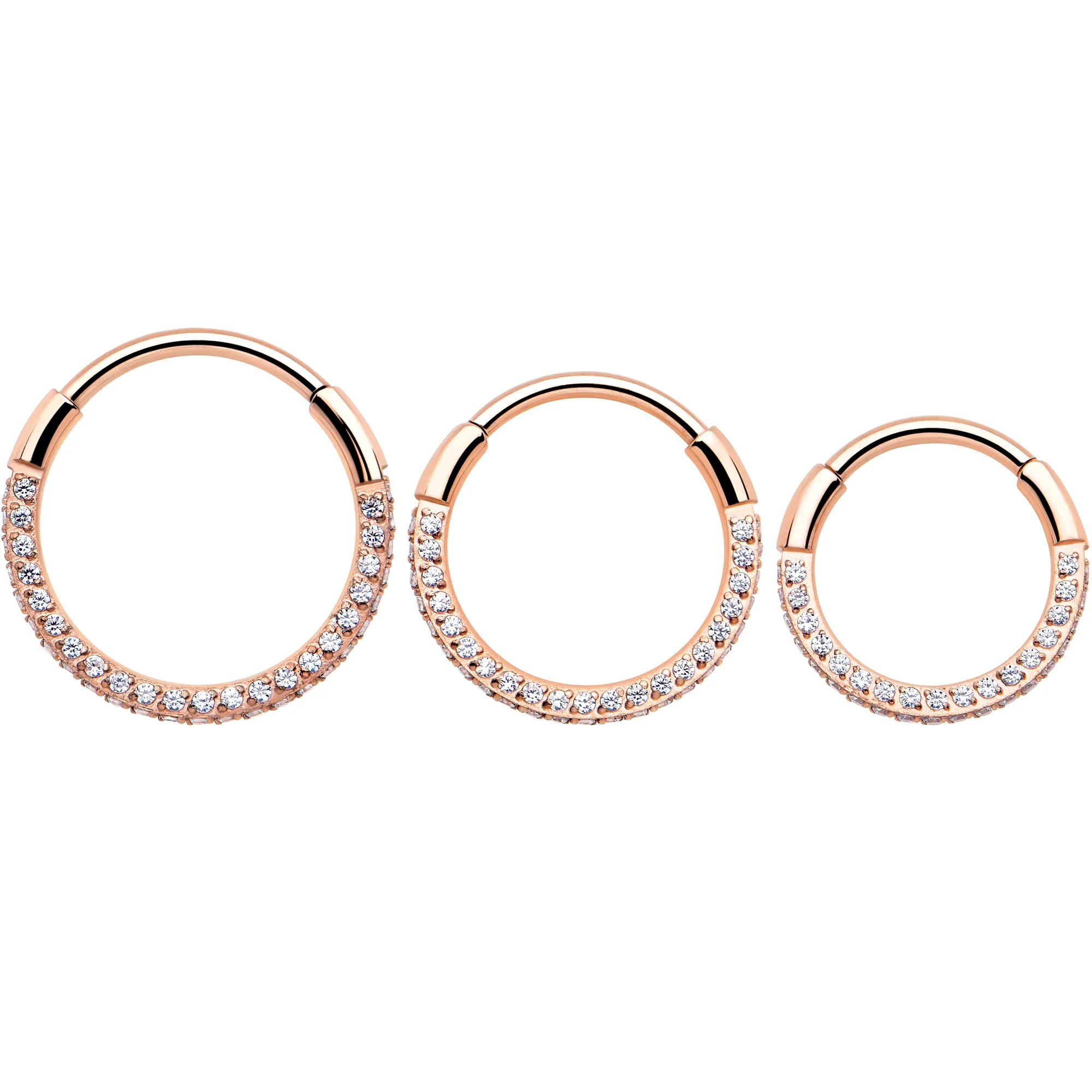 20 Gauge Rose Gold PVD Implant Grade Titanium Triple Sided Micro Gem Hinged Nose Hoop (Select Size)