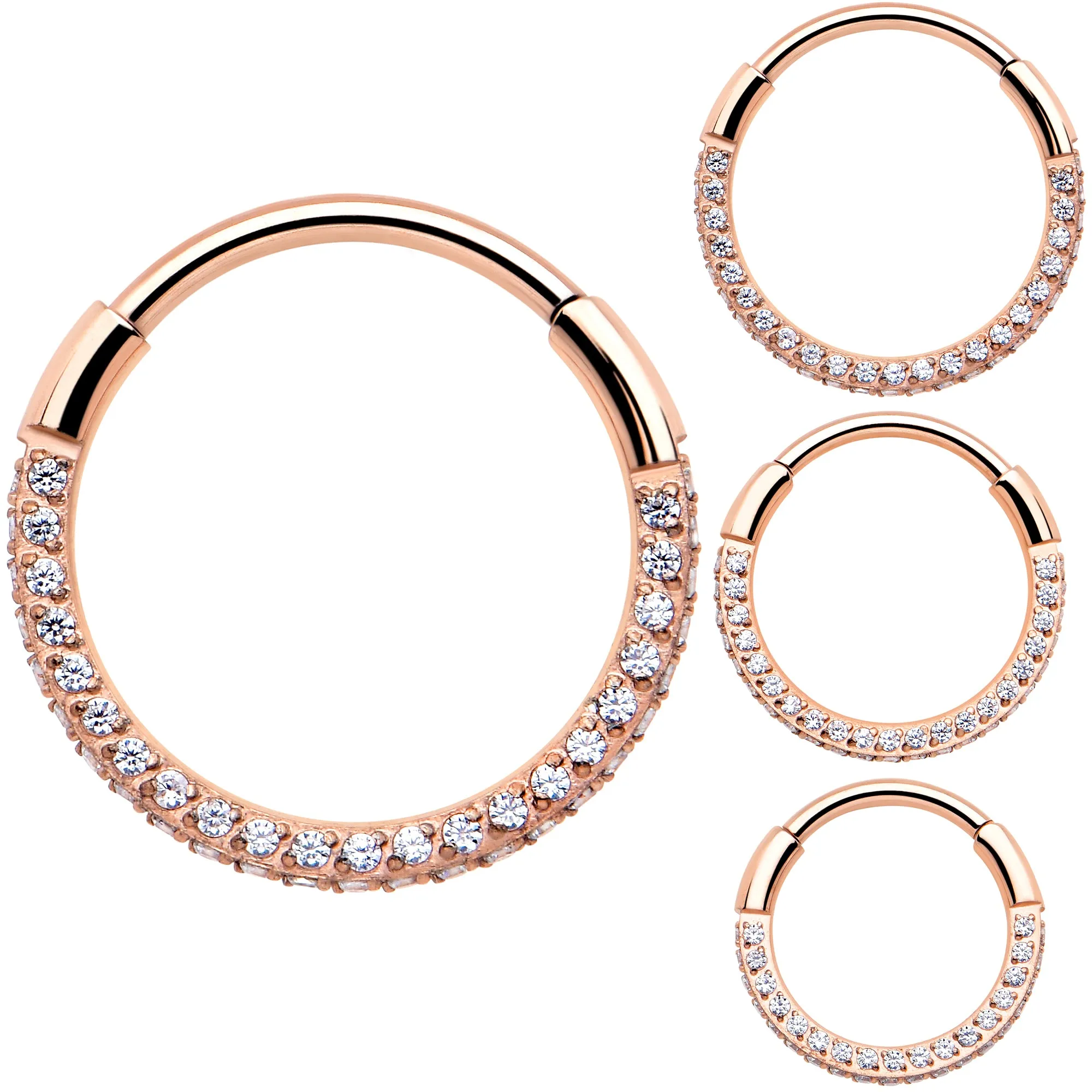 20 Gauge Rose Gold PVD Implant Grade Titanium Triple Sided Micro Gem Hinged Nose Hoop (Select Size)