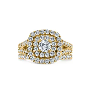 2.00 Carat TW Natural Diamond Halo Bridal Set in 10k Yellow Gold (G-H, I1-I2)