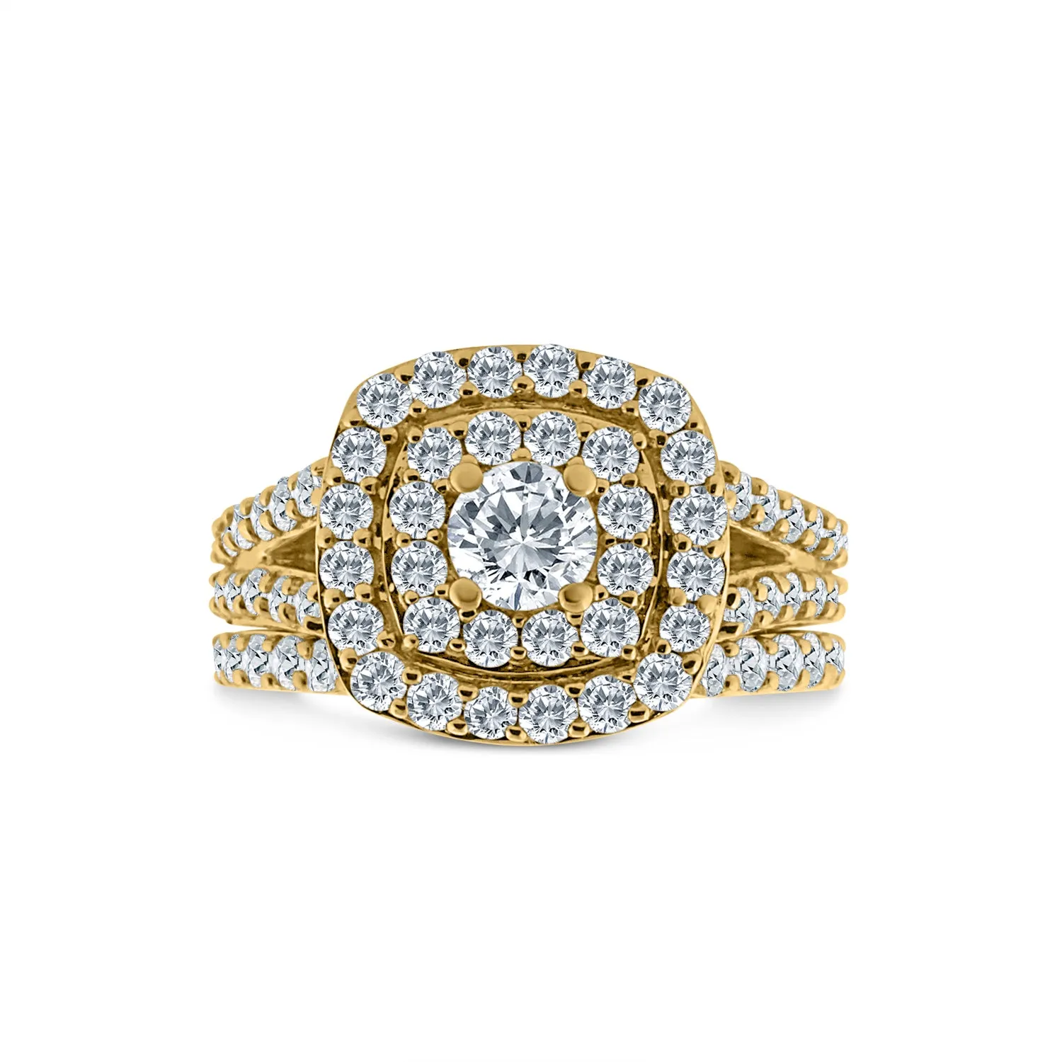 2.00 Carat TW Natural Diamond Halo Bridal Set in 10k Yellow Gold (G-H, I1-I2)