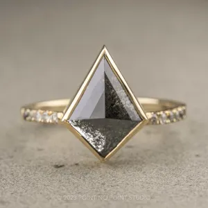 2.20 Carat Salt and Pepper Kite Diamond Engagement Ring, Ombre Bezel Jules Setting, 14K Yellow Gold