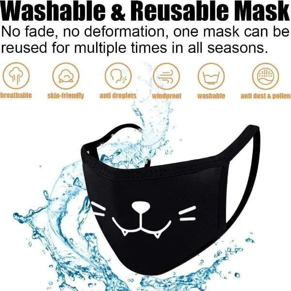 3 Pieces Unisex 3D Print Cartoon Pattern Cotton Face Masks