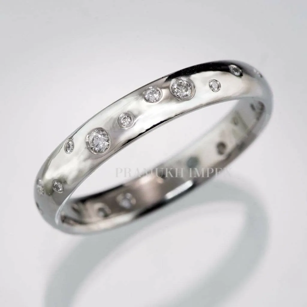 3.5mm Art Deco Wedding Band - Eternity Wedding Band - Vintage Style Band - Random Scattered Narrow Domed  Band-Sterling Silver Band