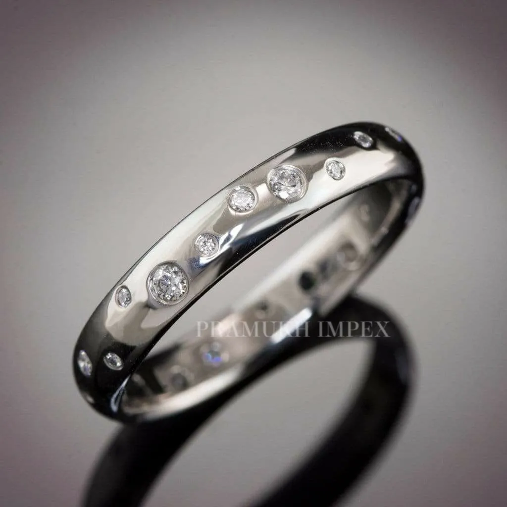 3.5mm Art Deco Wedding Band - Eternity Wedding Band - Vintage Style Band - Random Scattered Narrow Domed  Band-Sterling Silver Band