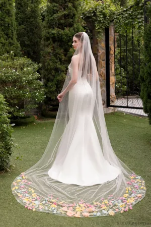 3D Flowers Cathedral Bridal Veil (#ROISIN)