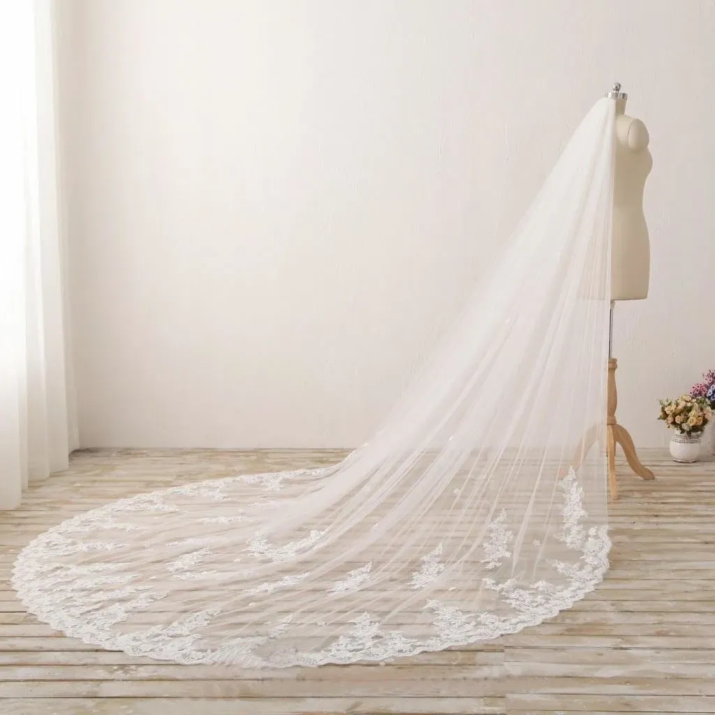 3M Long Embroidered Lace Cathedral Veil for Wedding APWV0002