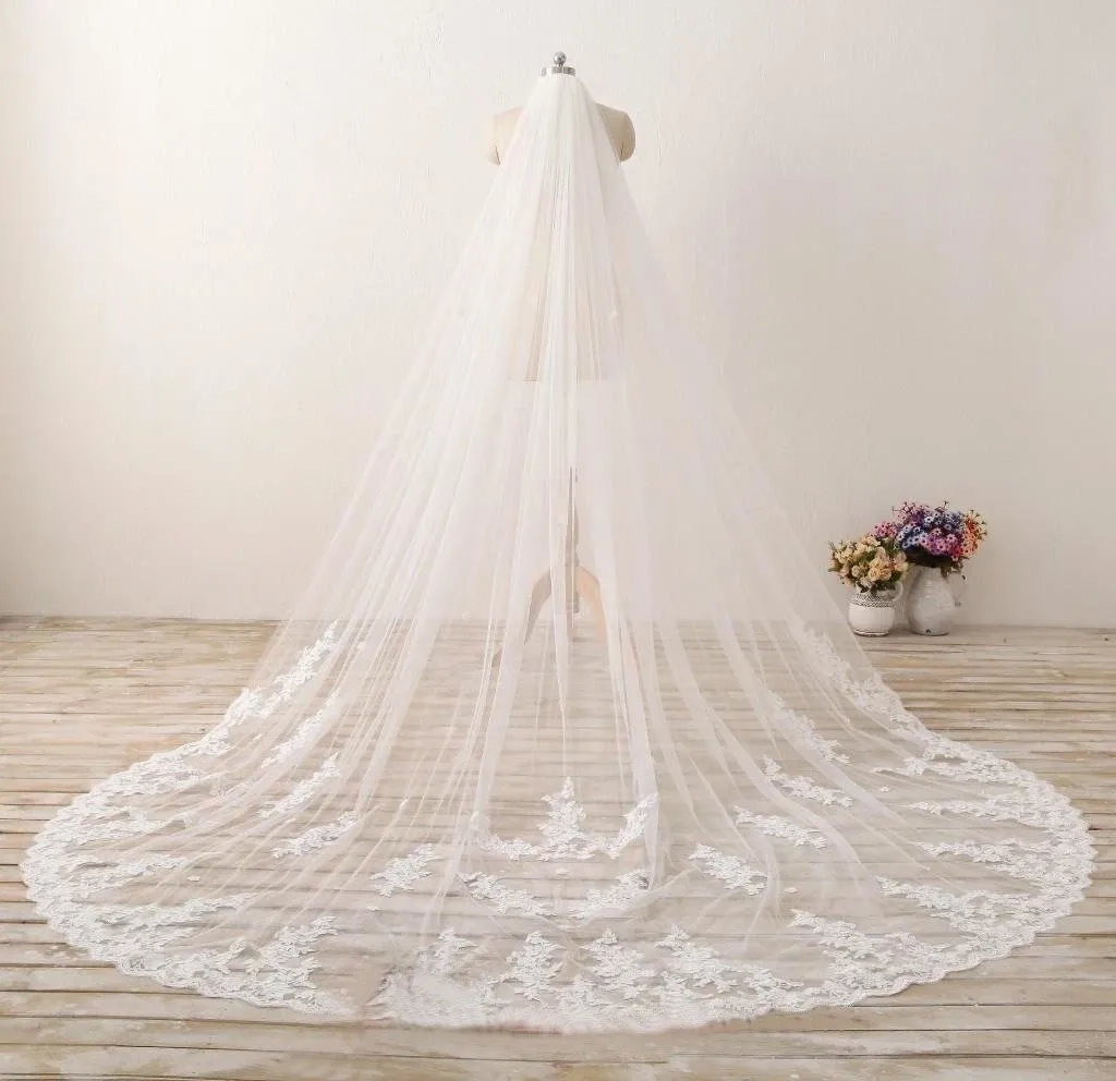 3M Long Embroidered Lace Cathedral Veil for Wedding APWV0002
