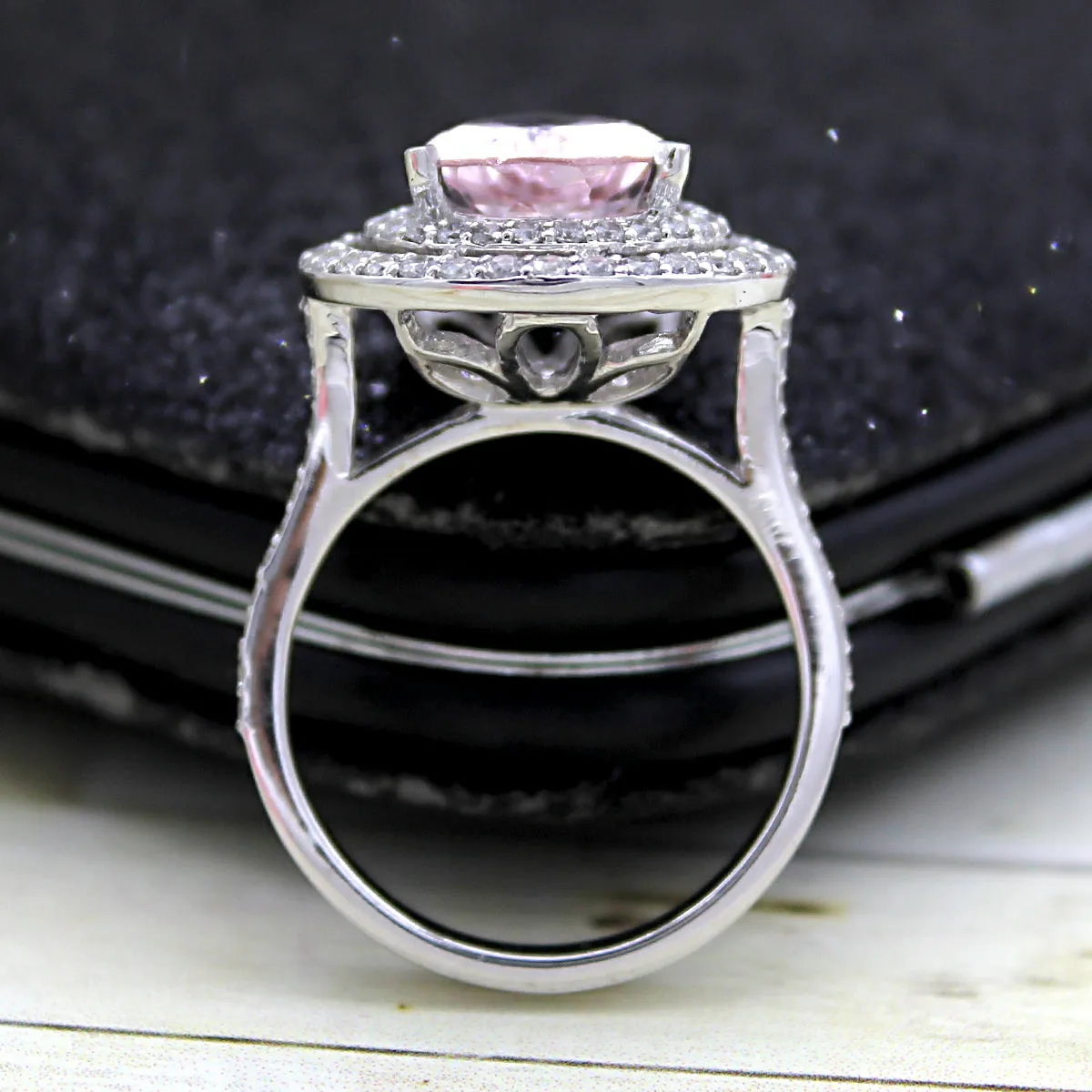 5 CT Pear Morganite Diamond Engagement Double Halo Ring