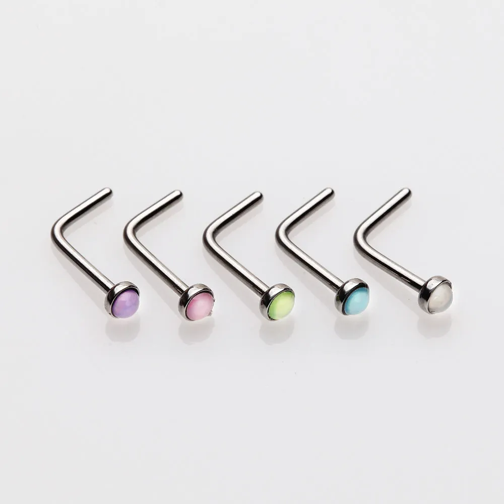 5 Pcs of Iridescent Revo Bezel Set L-Shaped Nose Ring Package