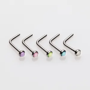 5 Pcs of Iridescent Revo Bezel Set L-Shaped Nose Ring Package